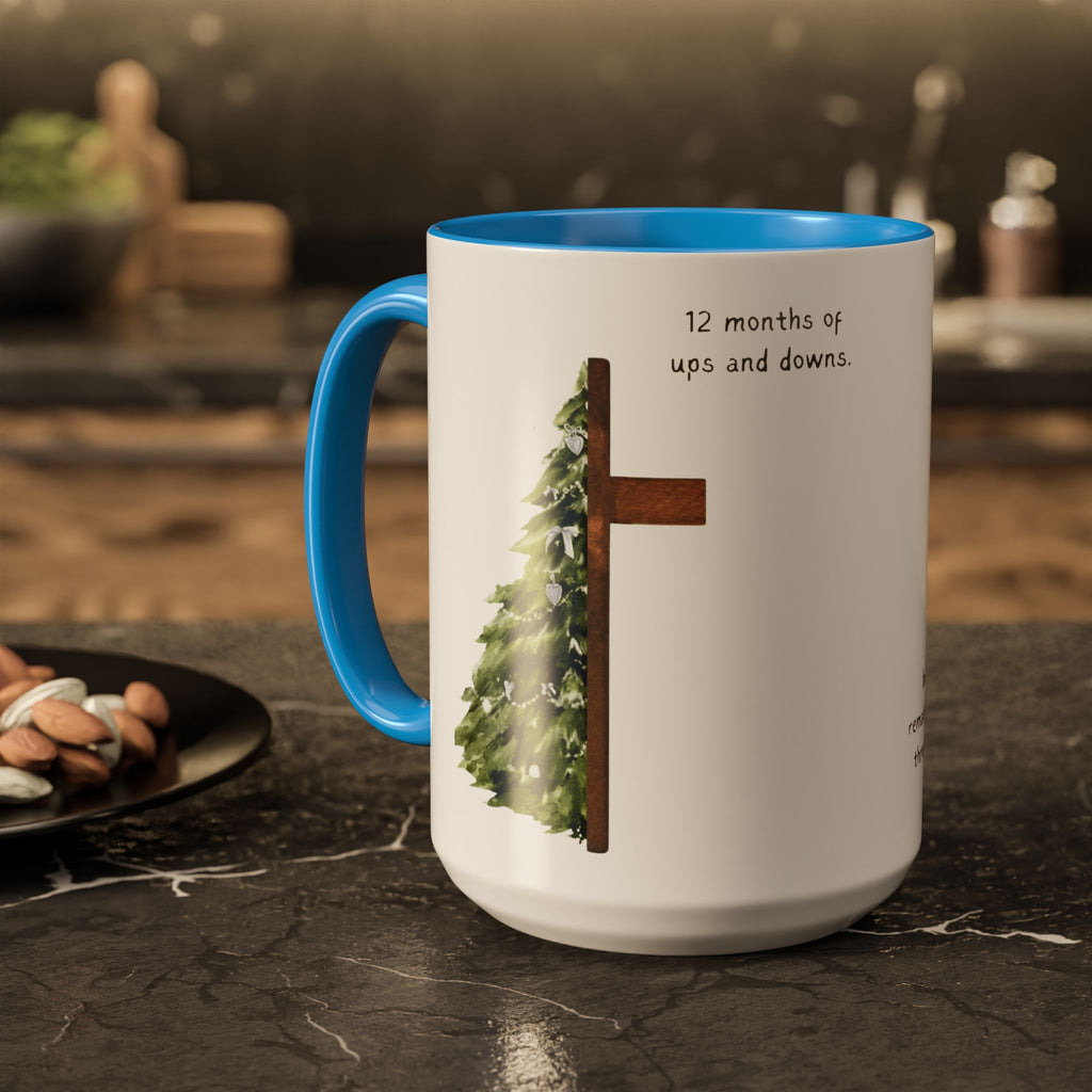 Christian Cross & Pine Tree Mug — Faith Reminder Coffee Cup (11oz/15oz)