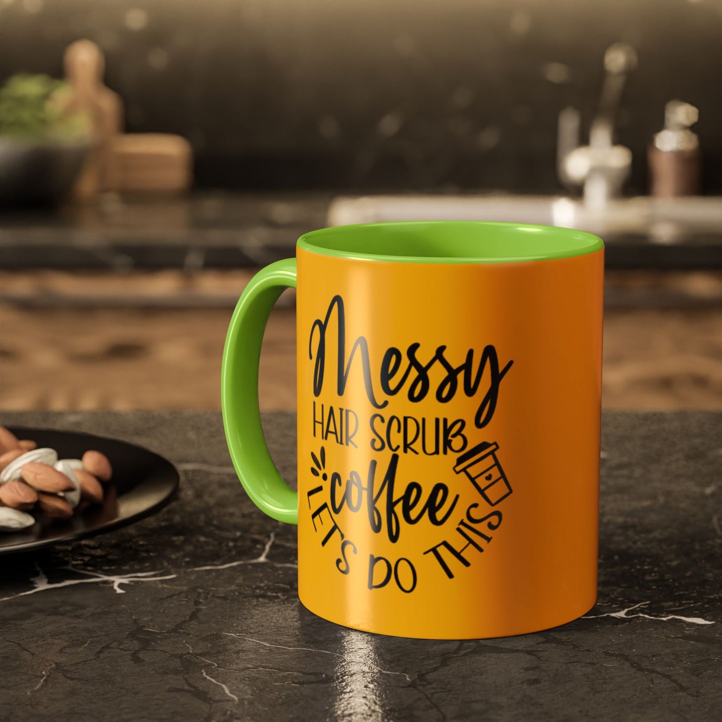 Holiday Coffee Cups with Festive Quotes & Designs Messy Hair Coffee Mug - Fun Yellow Ceramic Cup for Coffee Lovers