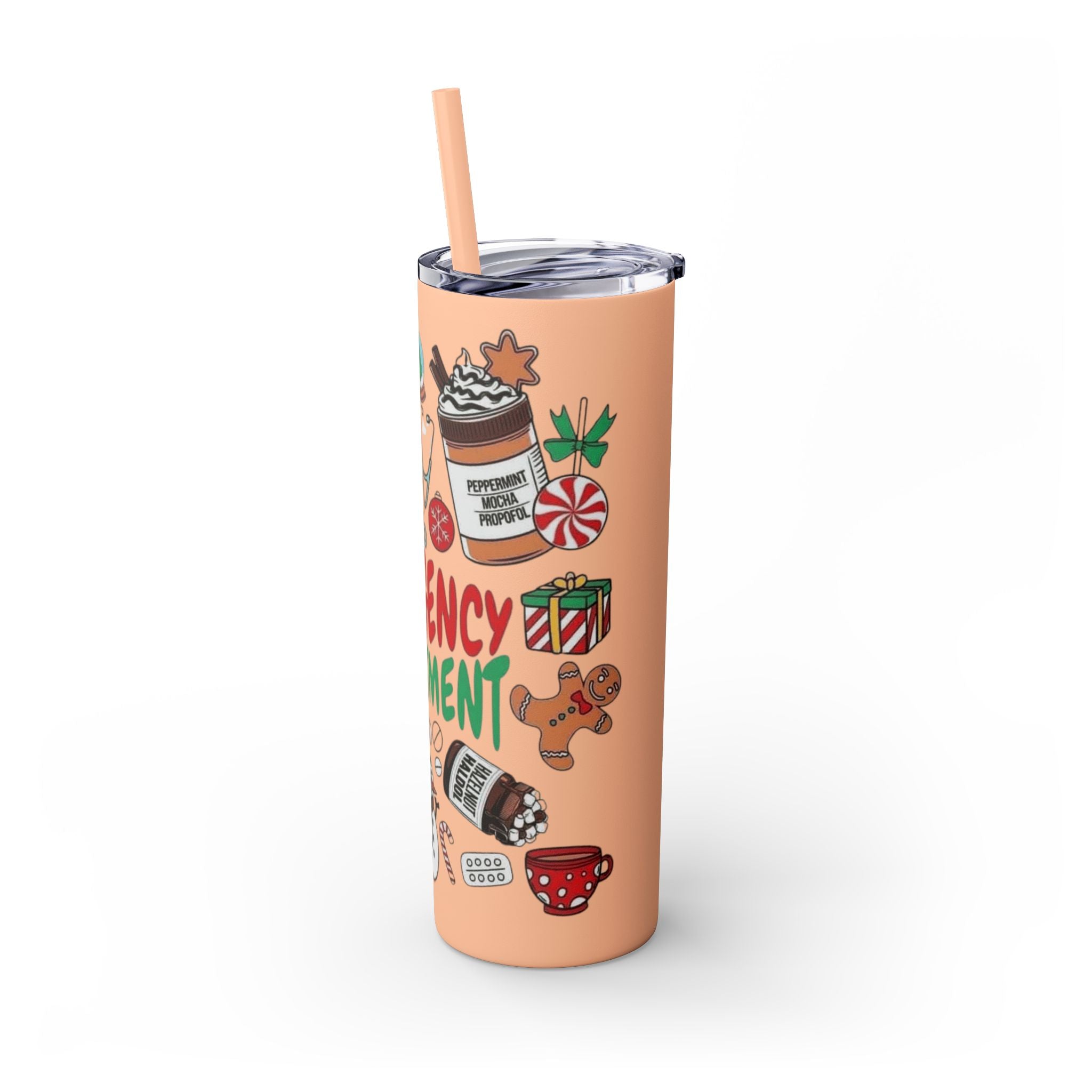 Emergency Department Nurse Christmas Skinny Tumbler - 20oz Holiday Medical Travel Cup with Straw Medical Christmas Mug