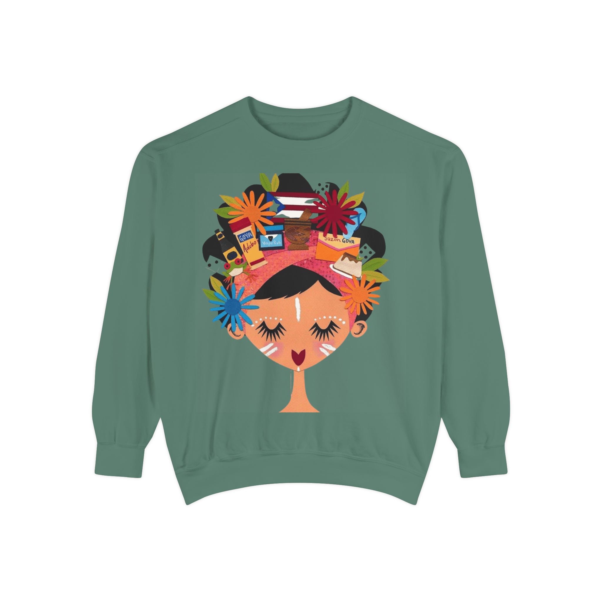 Floral Fiesta Sweatshirt — Colorful Tropical Woman Graphic Puerto Rico Navidades