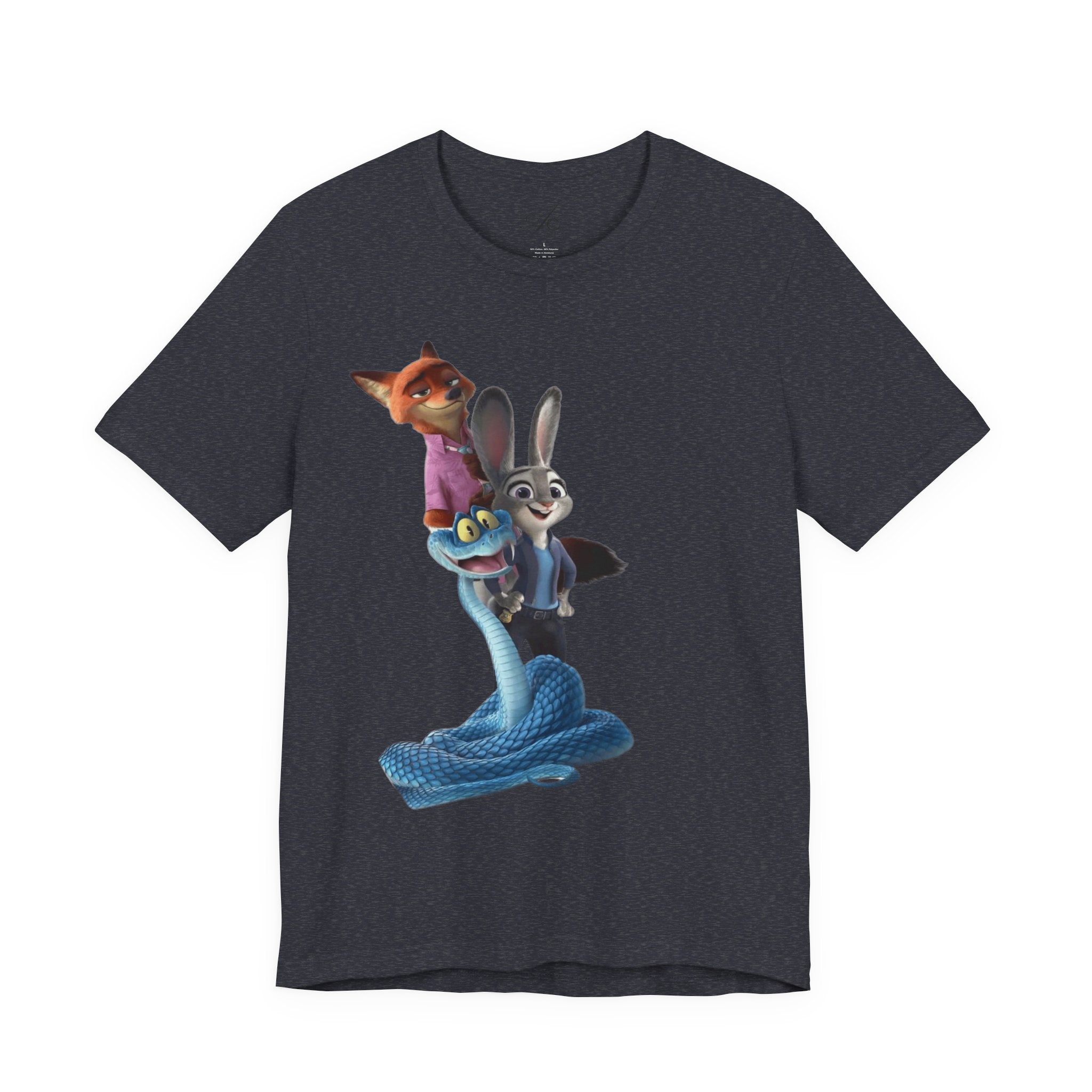 Animated Character Tee — Cute Fox & Bunny Stack Graphic T-Shirt  cartoon-style Christmas artwork