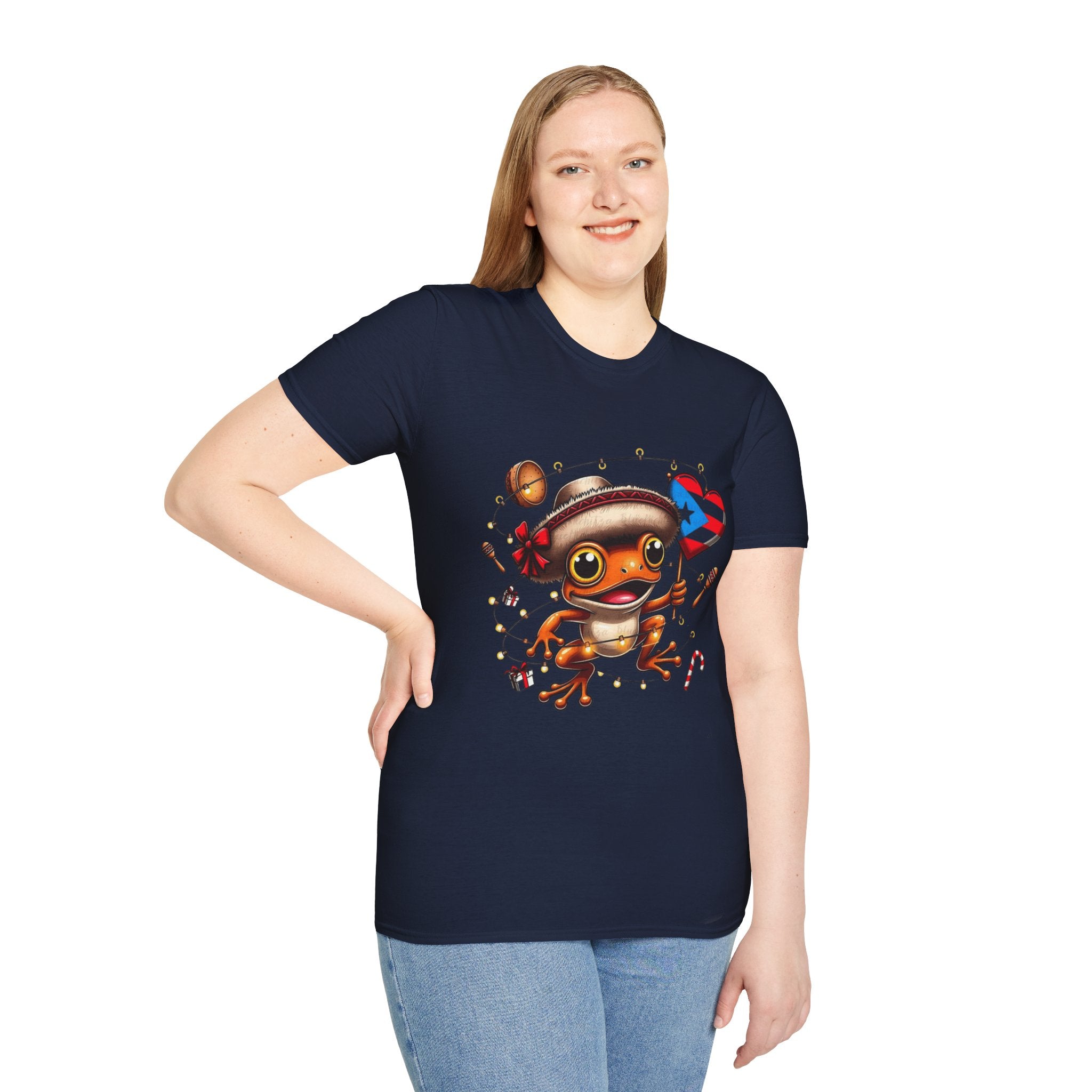 Puerto Rico Frog Holiday T-Shirt  Cute Coquí with Flag Heart (Christmas) Puerto Rico Navidades