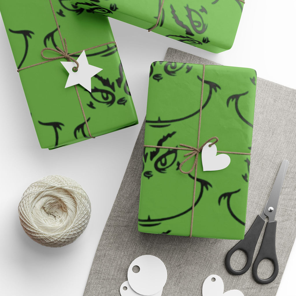 The Grench Wrapping Paper Roll  Green Tribal Swirl Gift Wrap (Holiday & Birthday)