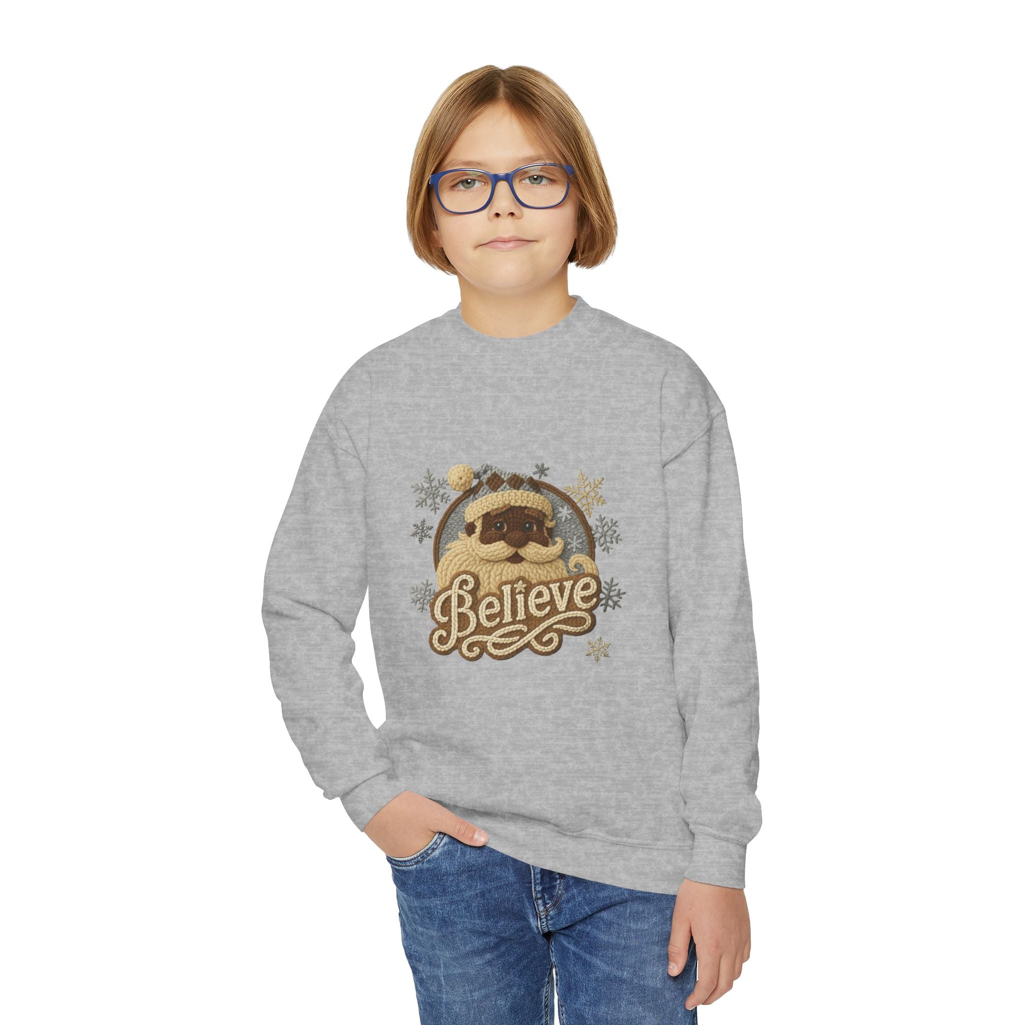 Youth Sweatshirt  'Believe' Cozy Sloth Holiday Crewneck