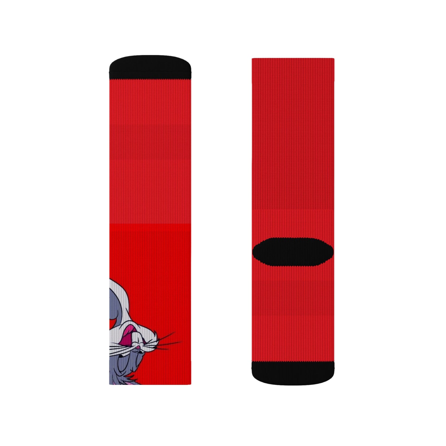 Bunny Face Red Sublimation Socks  Fun Cartoon Rabbit Crew Socks