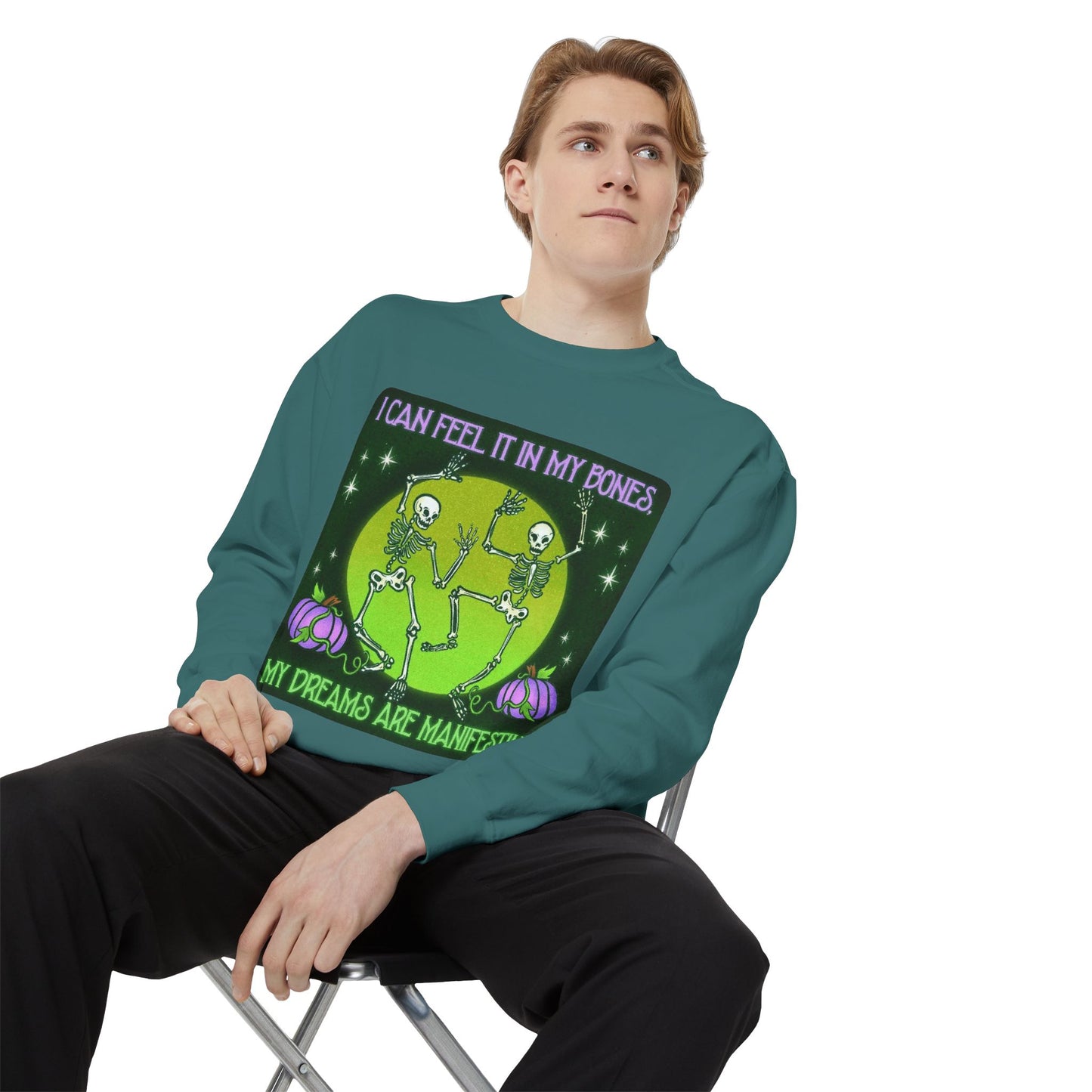 Spooky Manifesting Sweatshirt, Unisex Skeleton Pullover, Halloween Apparel, Cozy Fall Fashion, Casual Trendy Top, Unique Gift
