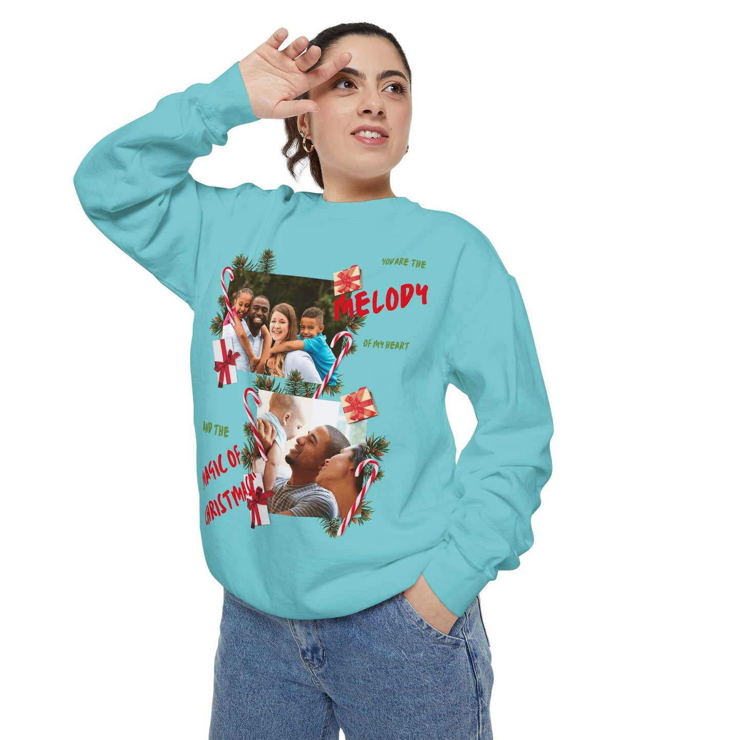 Personalized Christmas Photo Sweatshirt – “You Are the Melody” Holiday Crewneck