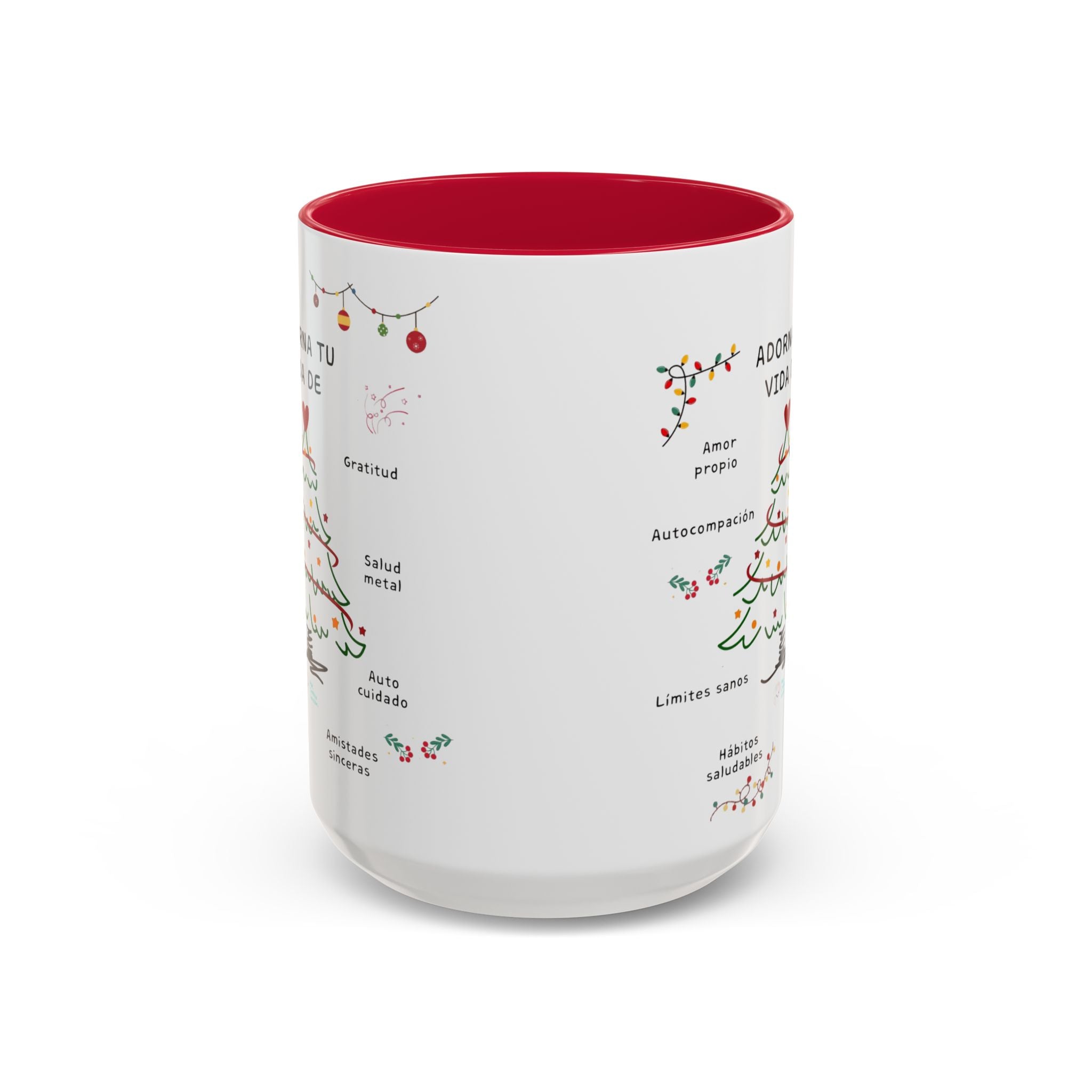 Mug — 'Adorna Tu Vida' Christmas Tree Spanish Holiday Coffee Mug (11oz/15oz)