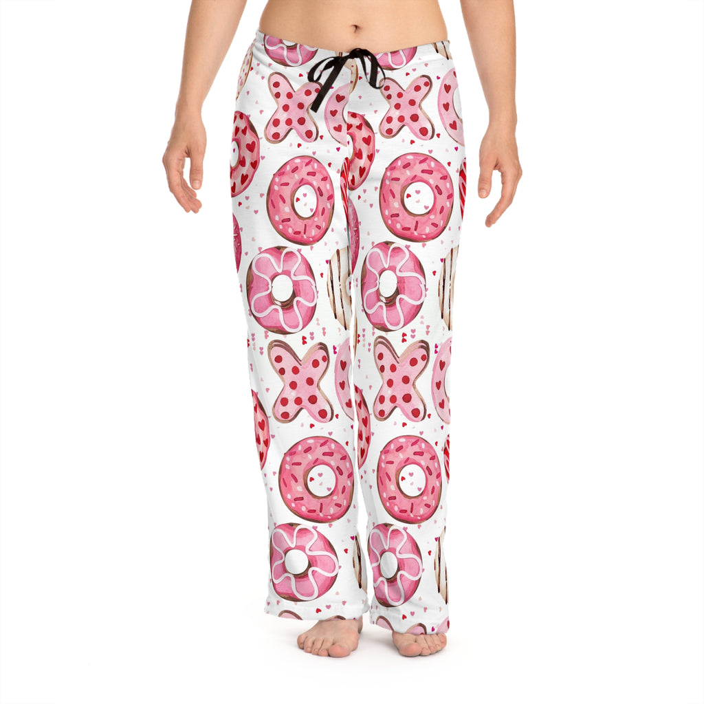 Valentine Donut & XOXO Pajama Pants — Women’s Cozy Pink Heart Sleepwear