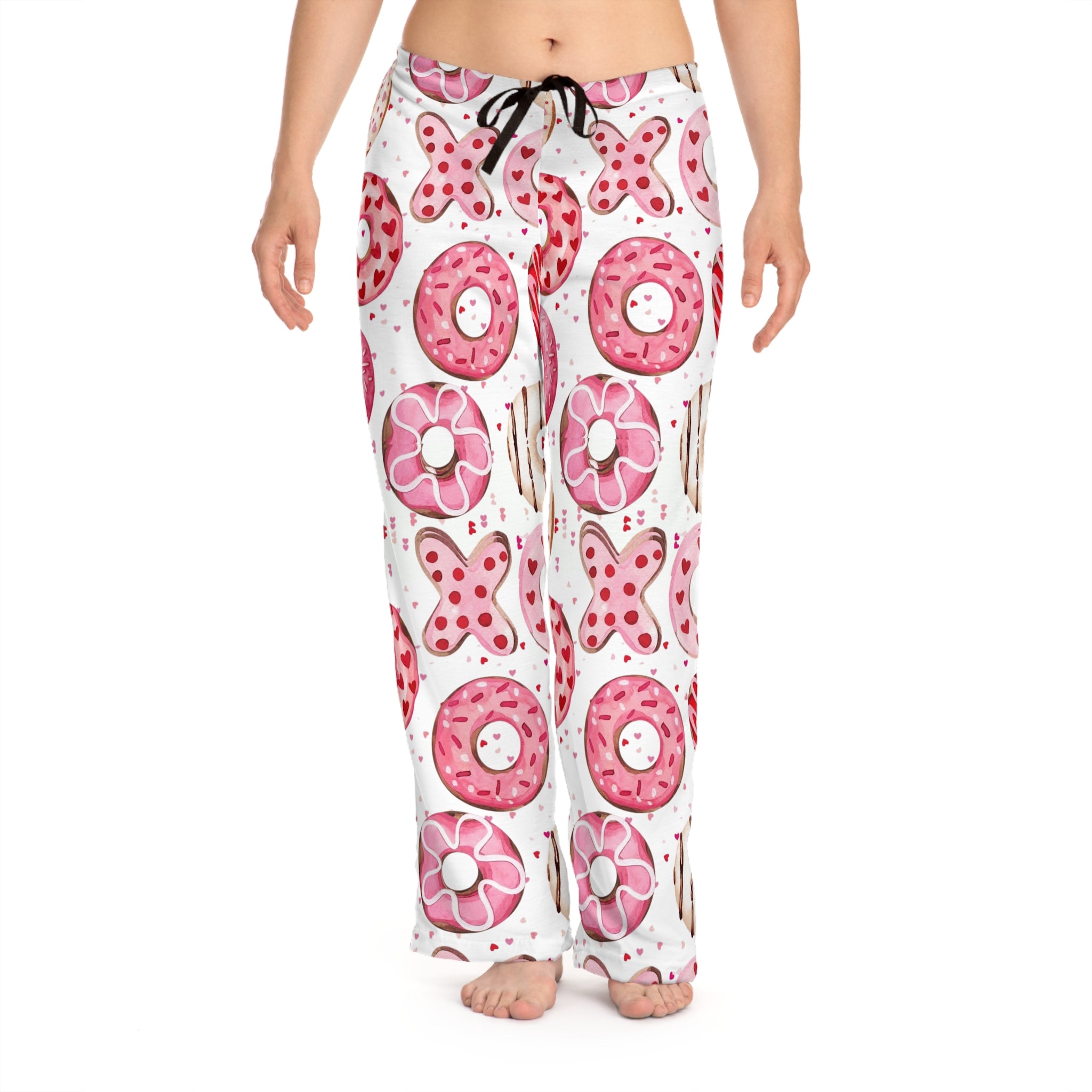 Valentine Donut & XOXO Pajama Pants — Women’s Cozy Pink Heart Sleepwear