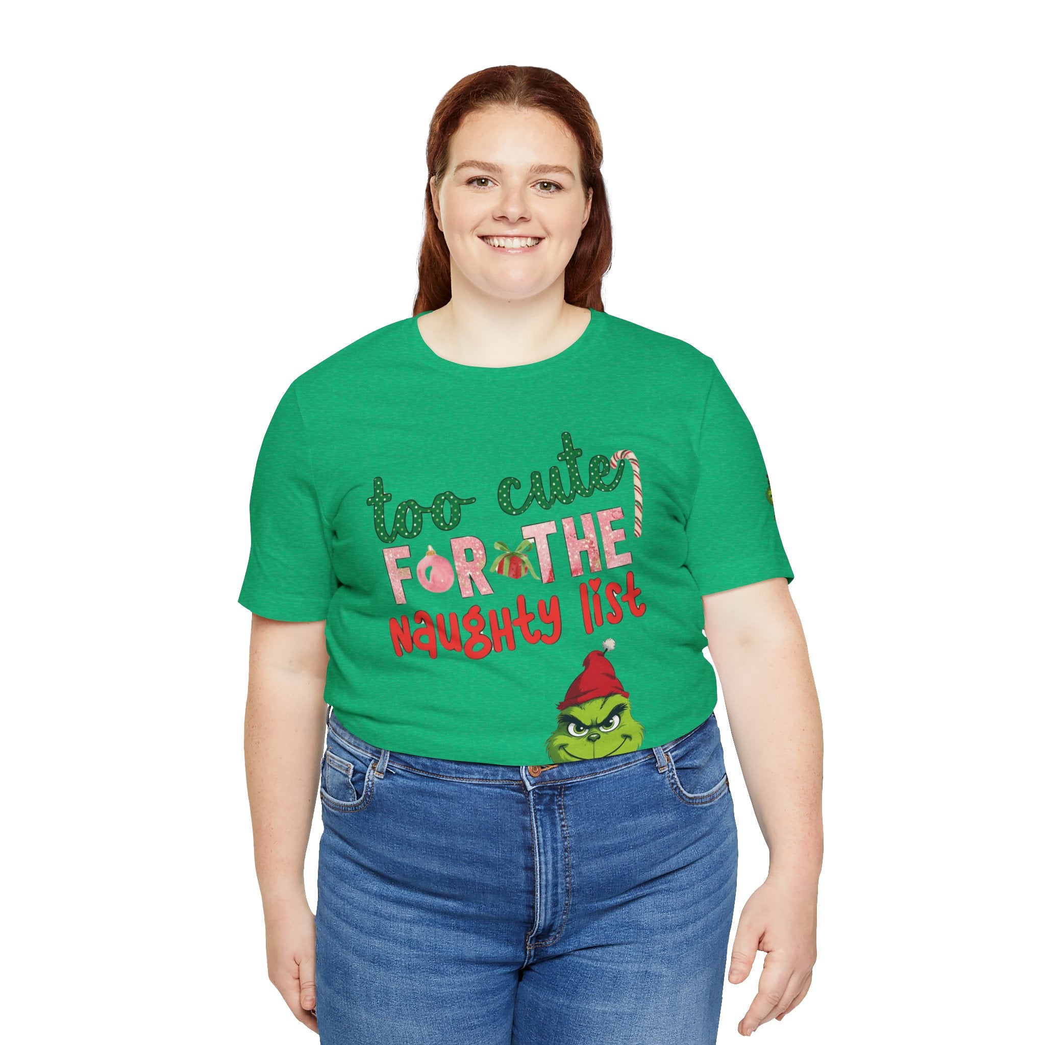 Christmas T-Shirts and Sweatshirts Collection Cute Grinch Holiday Tee 'Too Cute for the Naughty List' Unisex Jersey T-Shirt