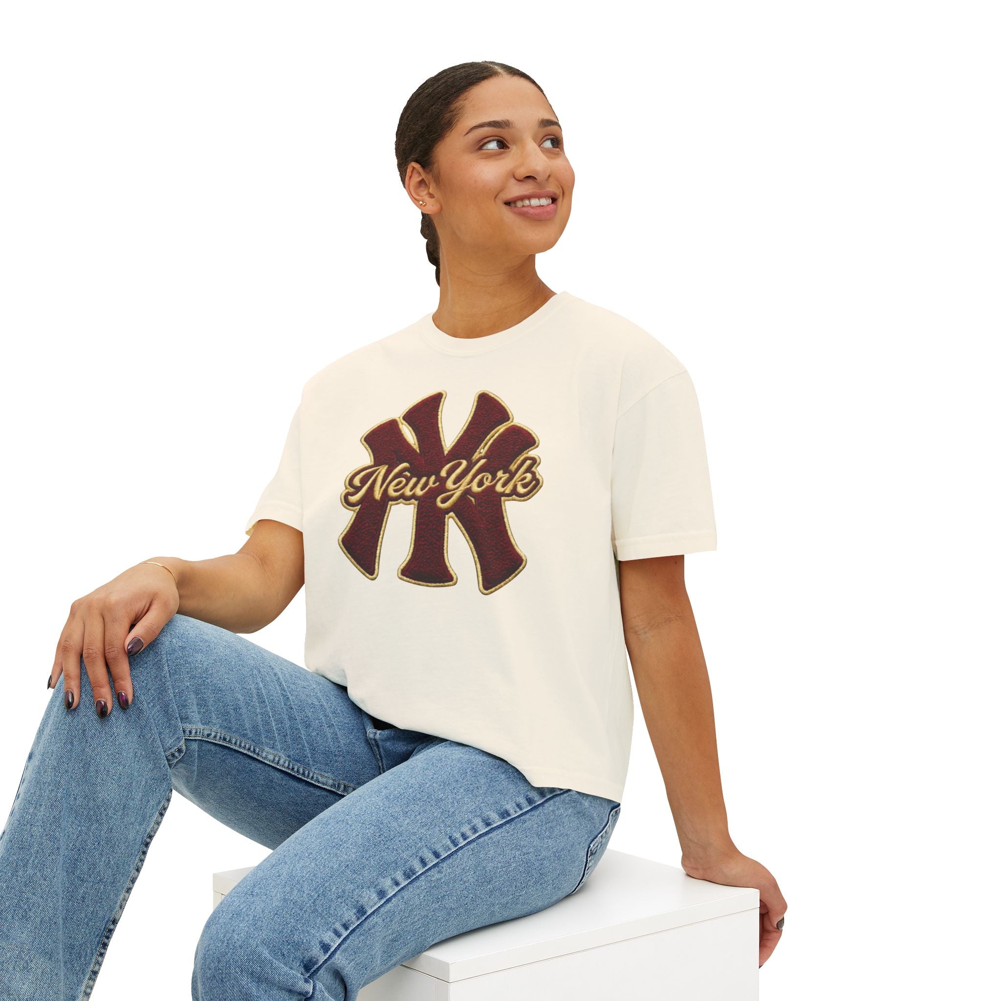 New York Script Logo Women's Boxy Tee – Vintage City Graphic T-Shirt