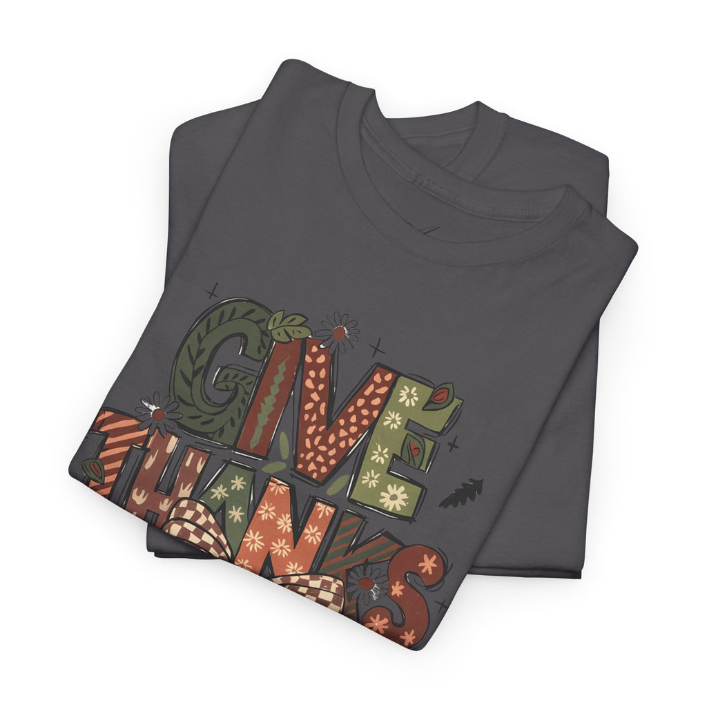 Give Thanks Tee Thanksgiving Graphic T-Shirt with Rustic Bow Design