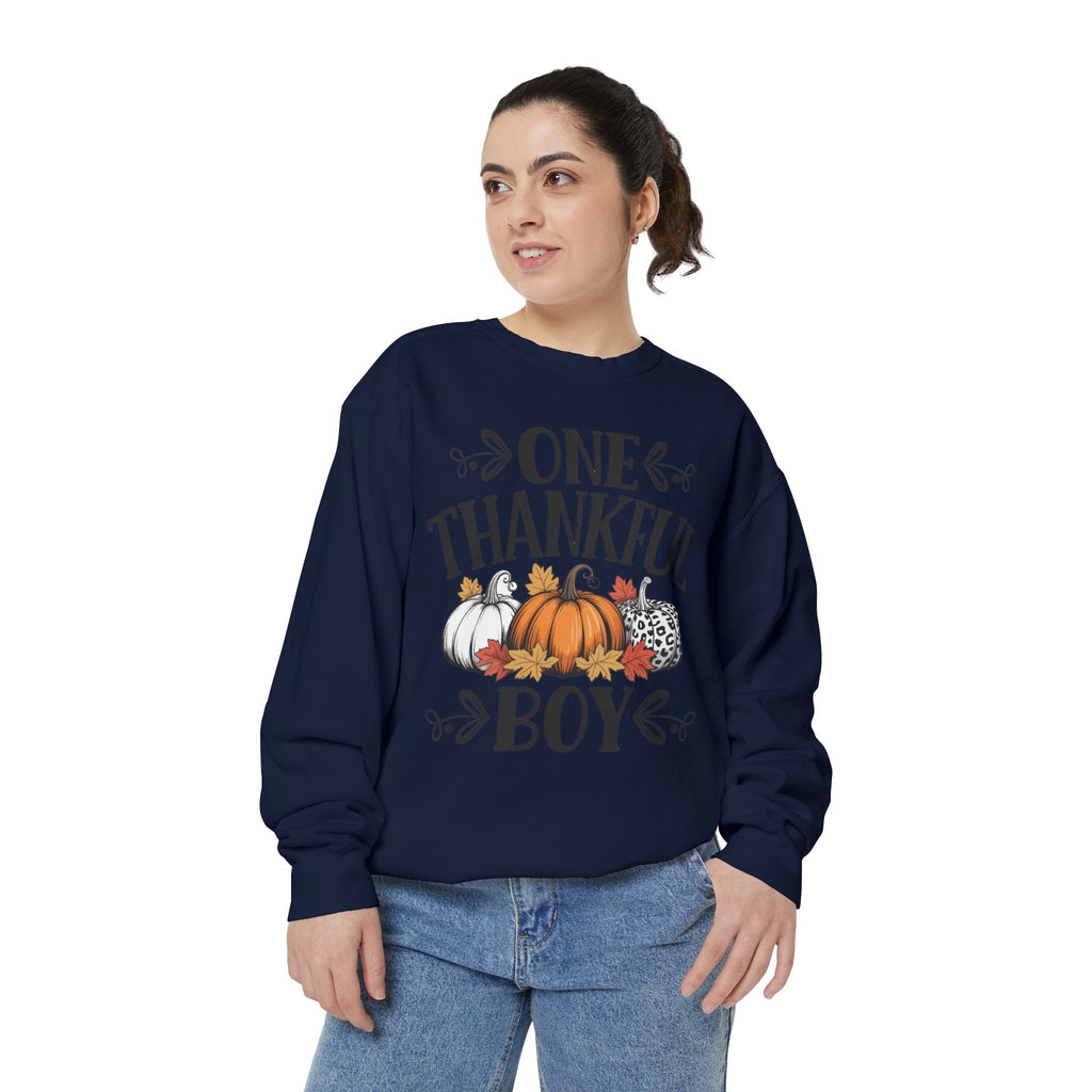 Thankful Boy Sweatshirt  Fall Pumpkin Thanksgiving Crewneck Fall T-Shirts and Sweatshirts Collection