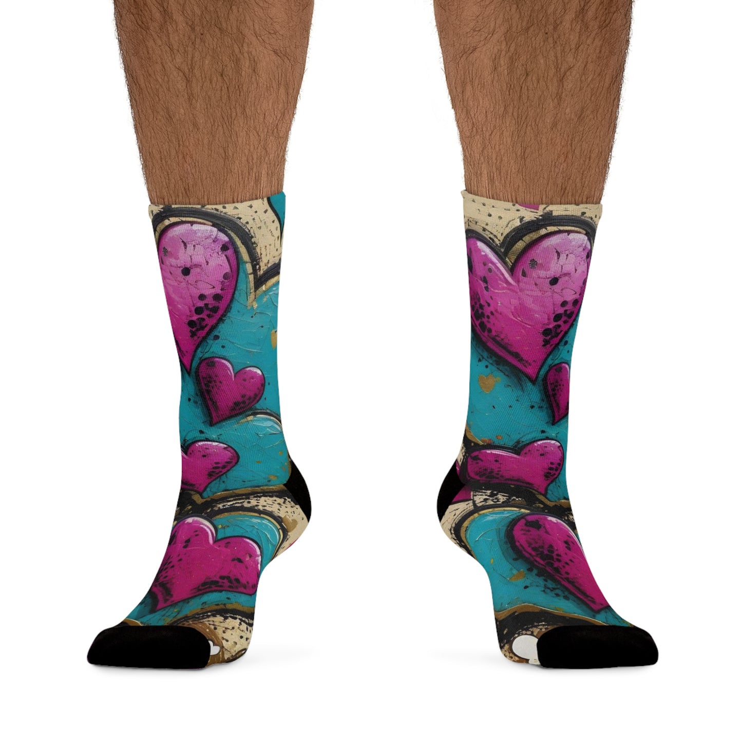 Recycled Poly Socks - Graffiti Heart Print Crew Socks