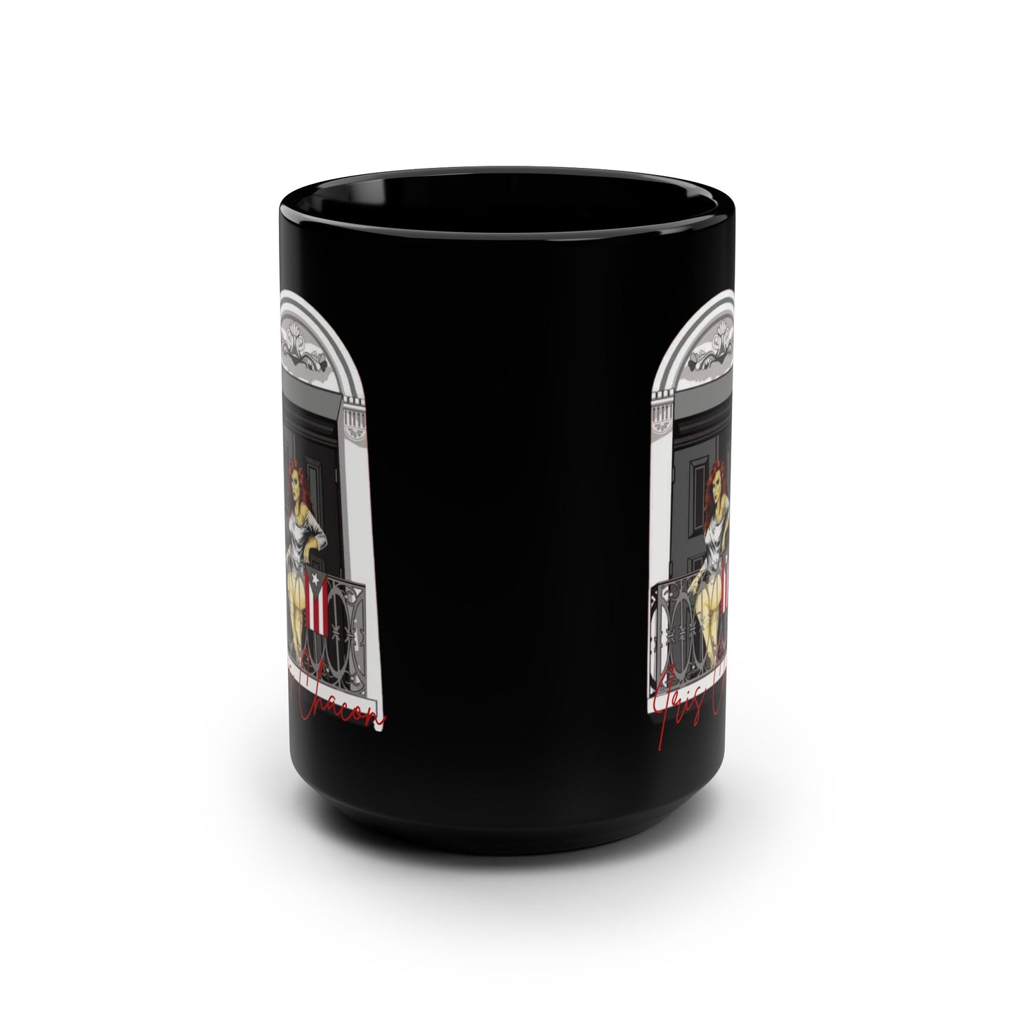 Iris Chacon Orgullo Boricua Chic Women's Coffee Mug, Stylish Black Cup, Gift for Her, Trendy Kitchen Decor, Perfect for Birthdays,