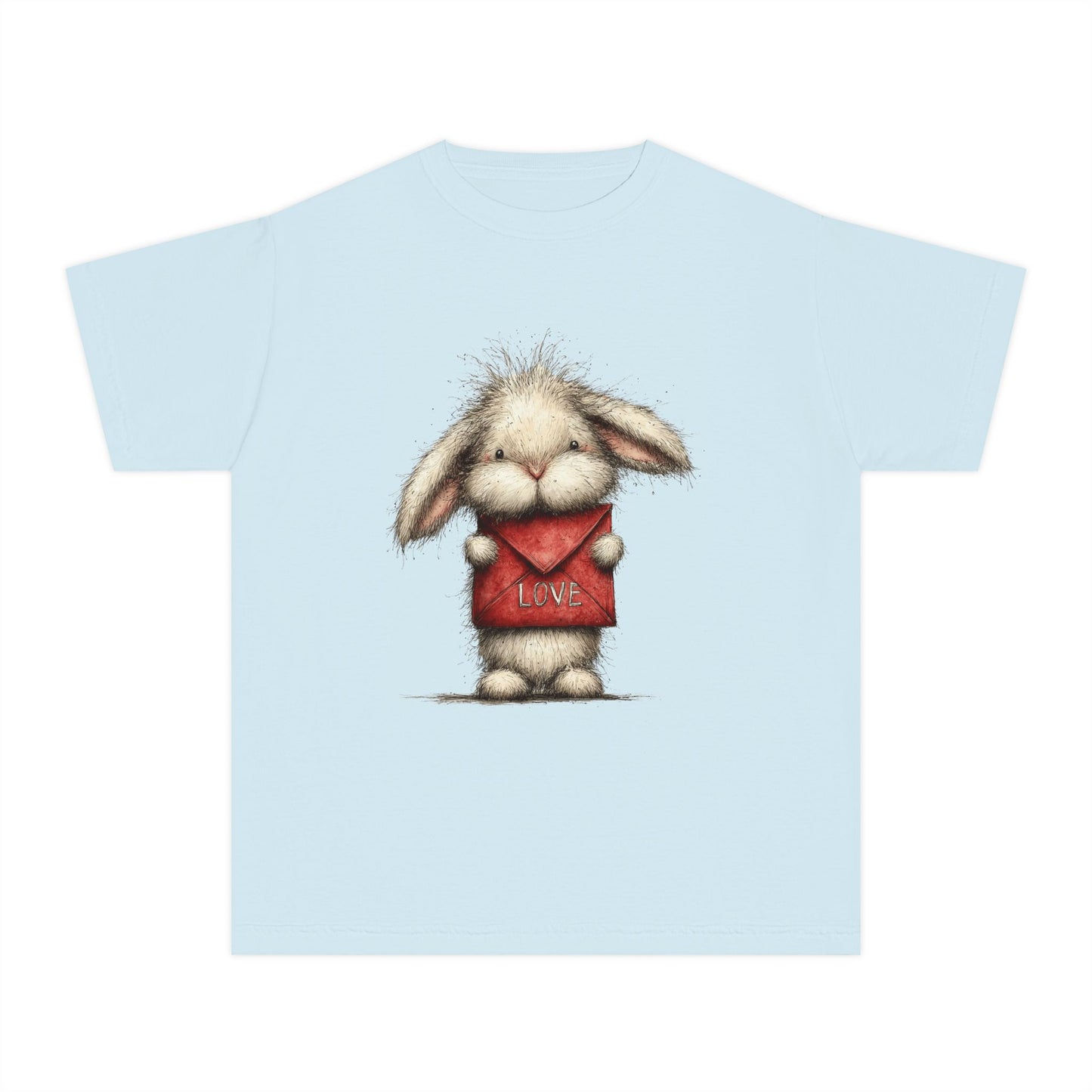 Kids Tee  Cute Bunny Holding "Love" Heart Graphic (Youth Midweight)