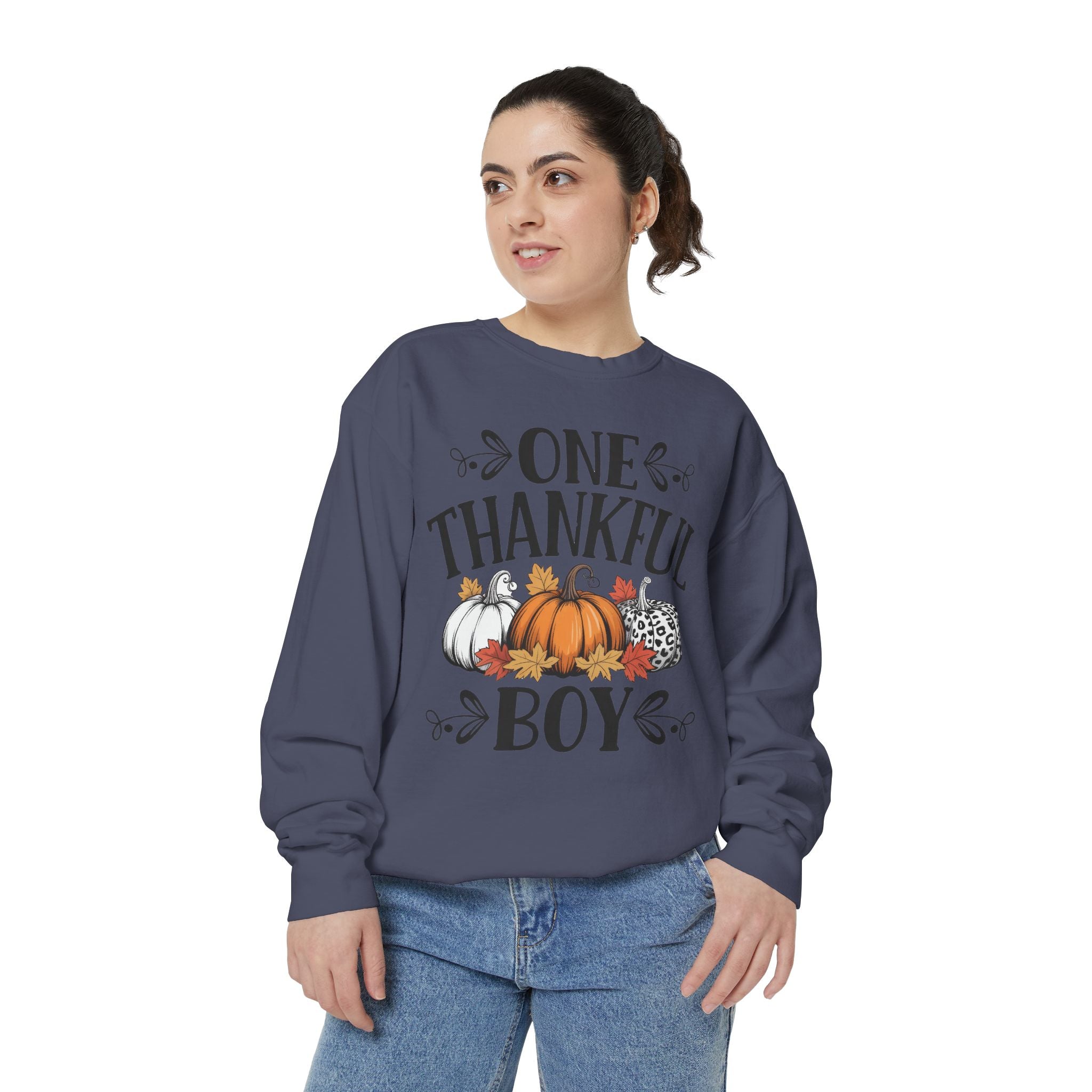 Thankful Boy Sweatshirt  Fall Pumpkin Thanksgiving Crewneck Fall T-Shirts and Sweatshirts Collection