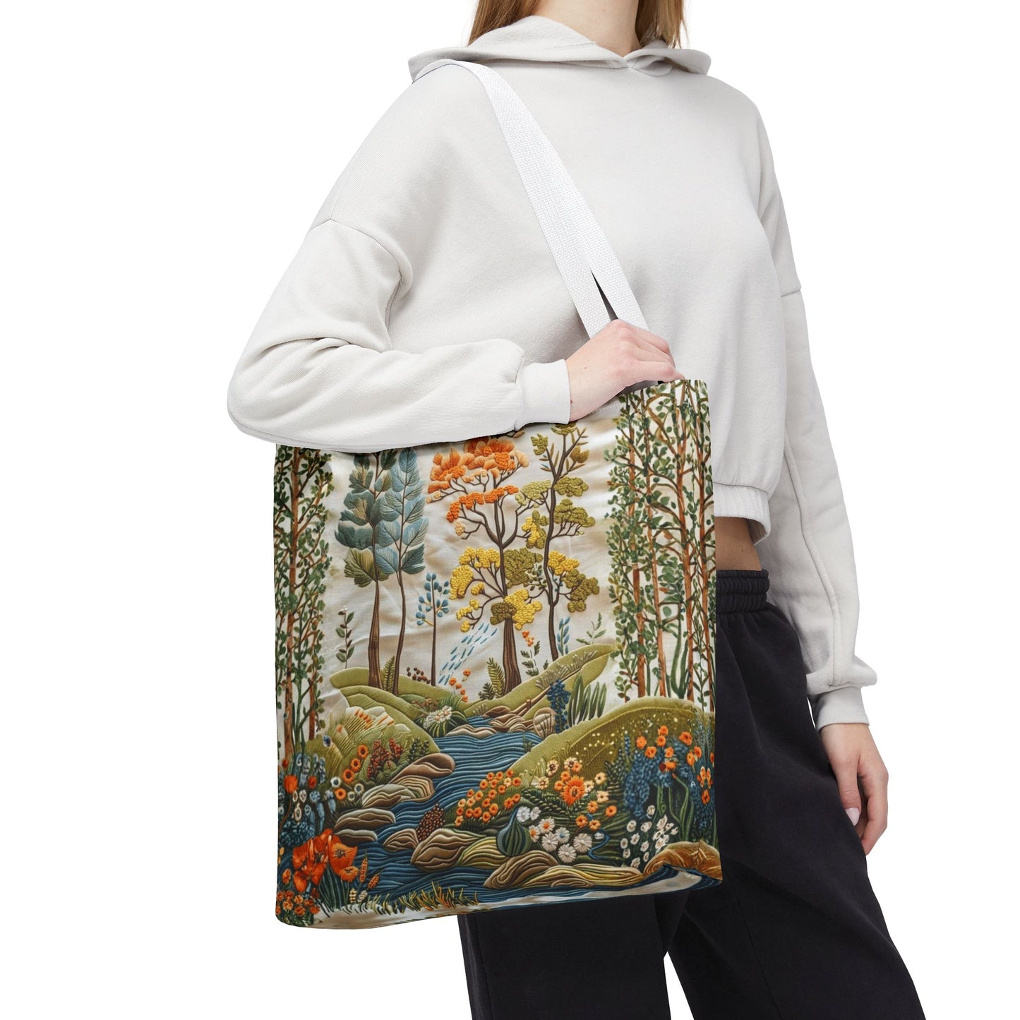 Scenic Meadow Tote Crochet-Decorated Tote Bags