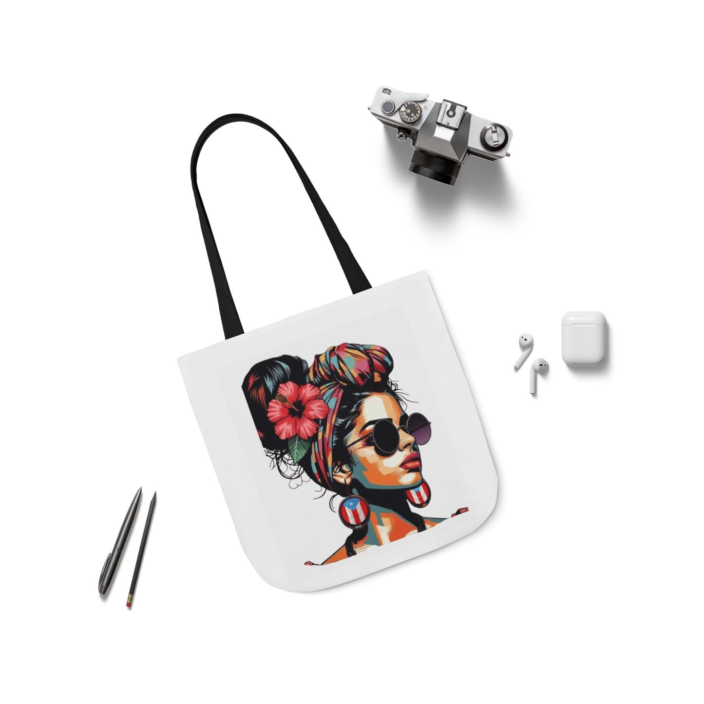 Carry Your Culture – Puerto Rican Pride in Every Step Chic Canvas Tote Bag - Stylish Floral Portrait, Trendy Beach Carryall, Mother's Day Gift, Everyday Shopper, Art Lovers Essential