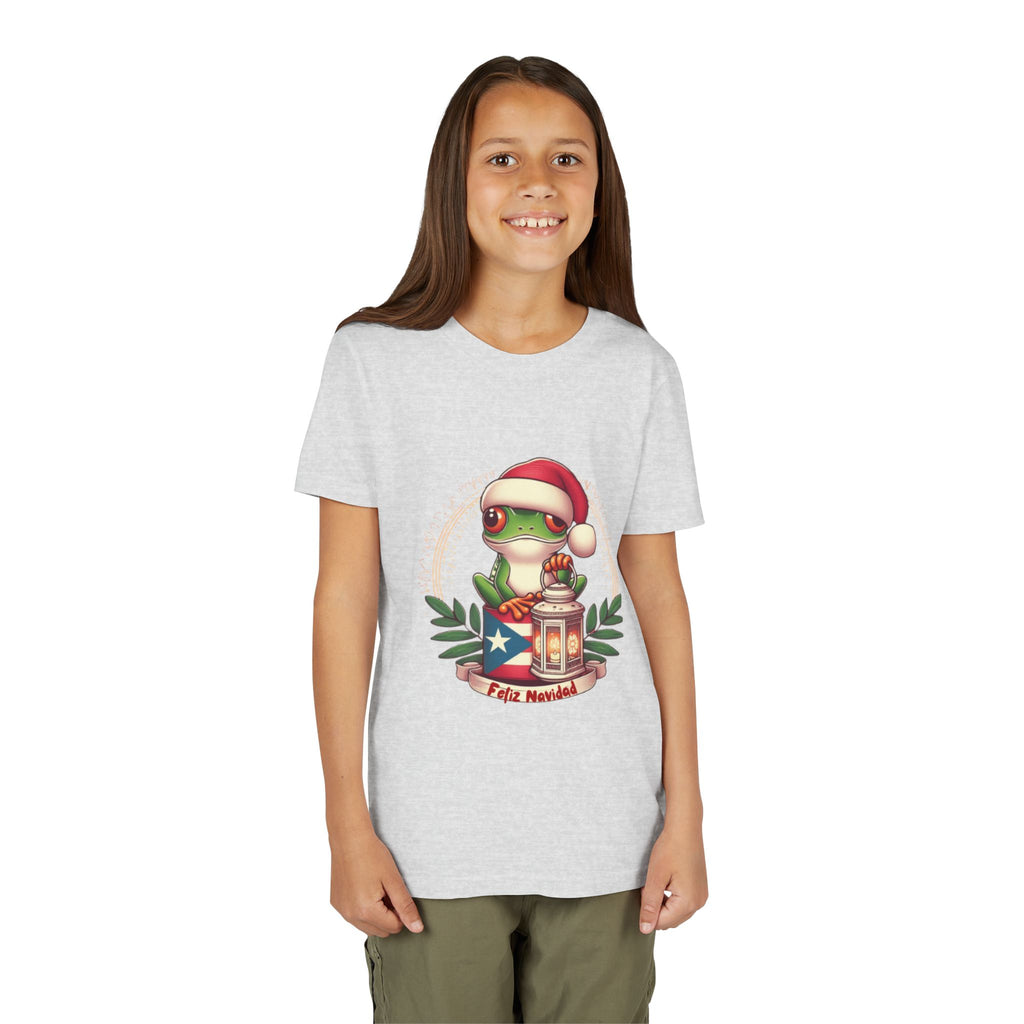 Kids Tee Cute Frog with Puerto Rican Flag & Lantern (Feliz Navidad)