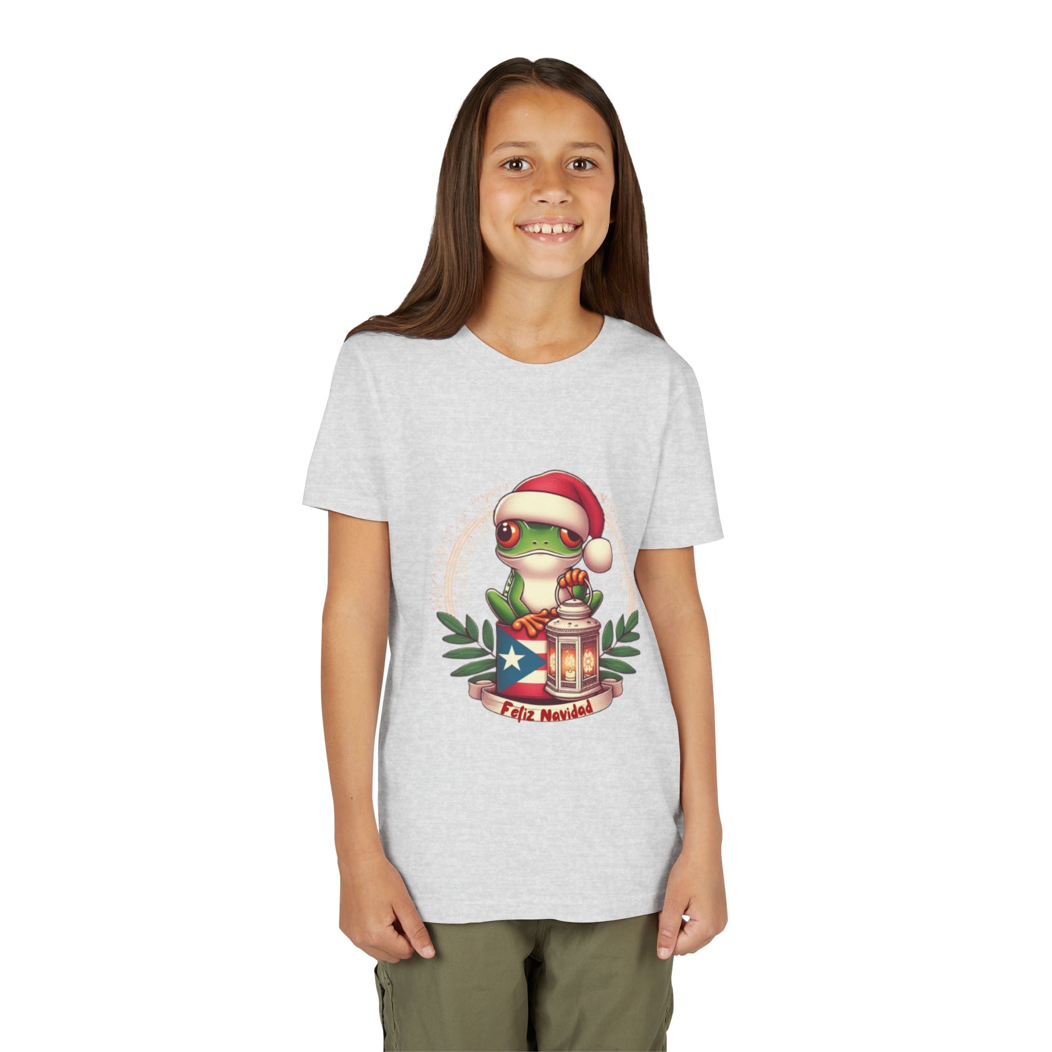 Kids Tee Cute Frog with Puerto Rican Flag & Lantern (Feliz Navidad)