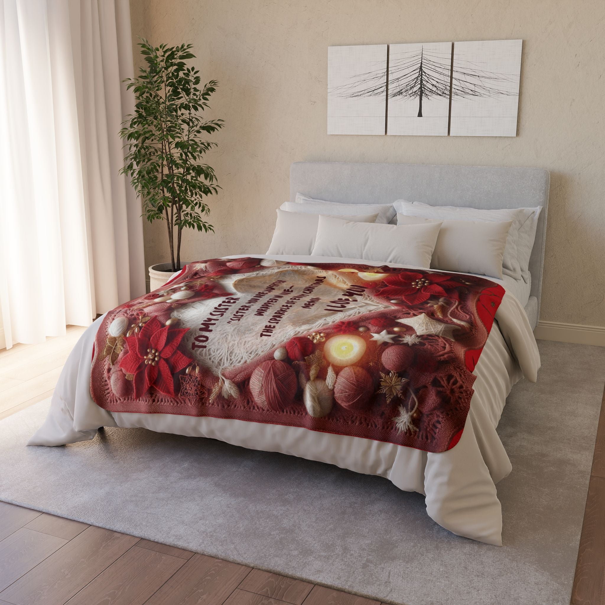 Christmas Sister Fleece Sherpa Blanket —"To My Sister... I Love You" Holiday Throw
