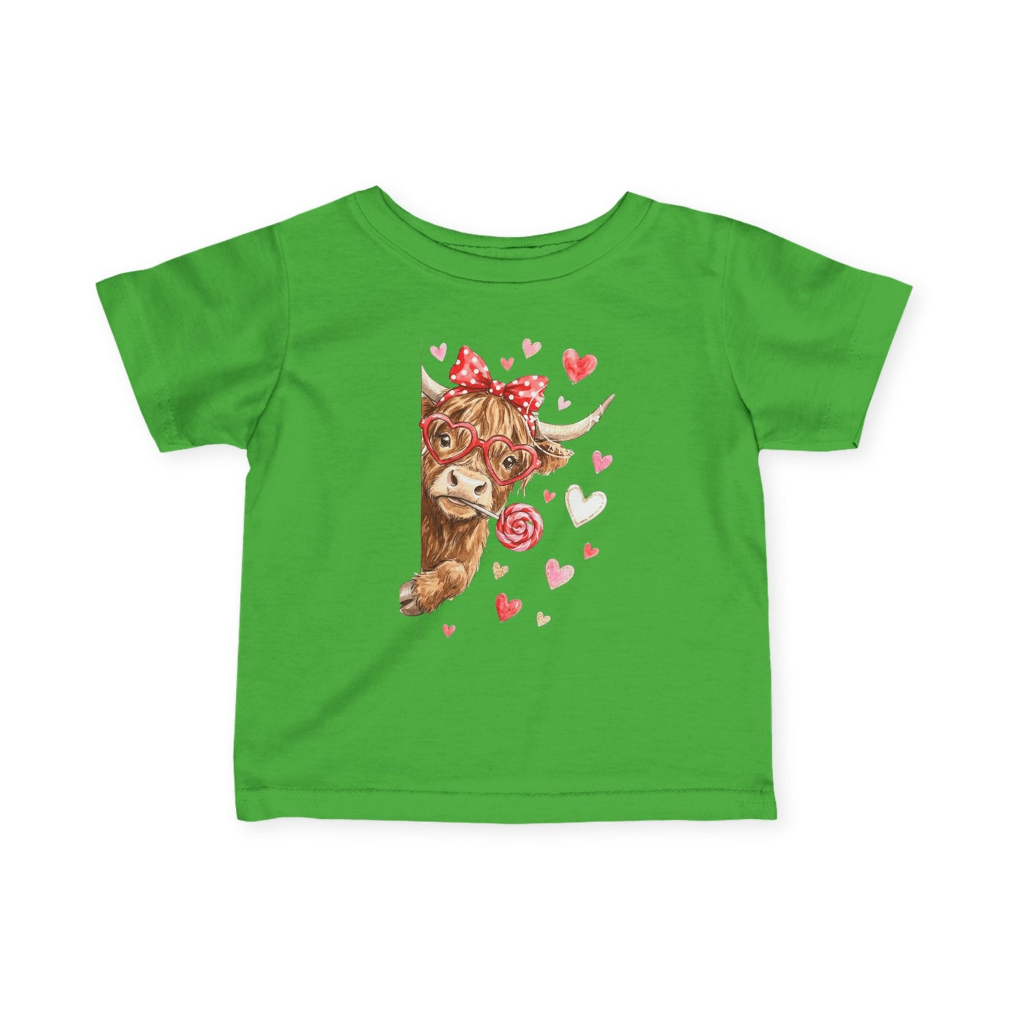 Infant Tee  Watercolor Highland Cow with Hearts (Cute Valentine Baby Top)