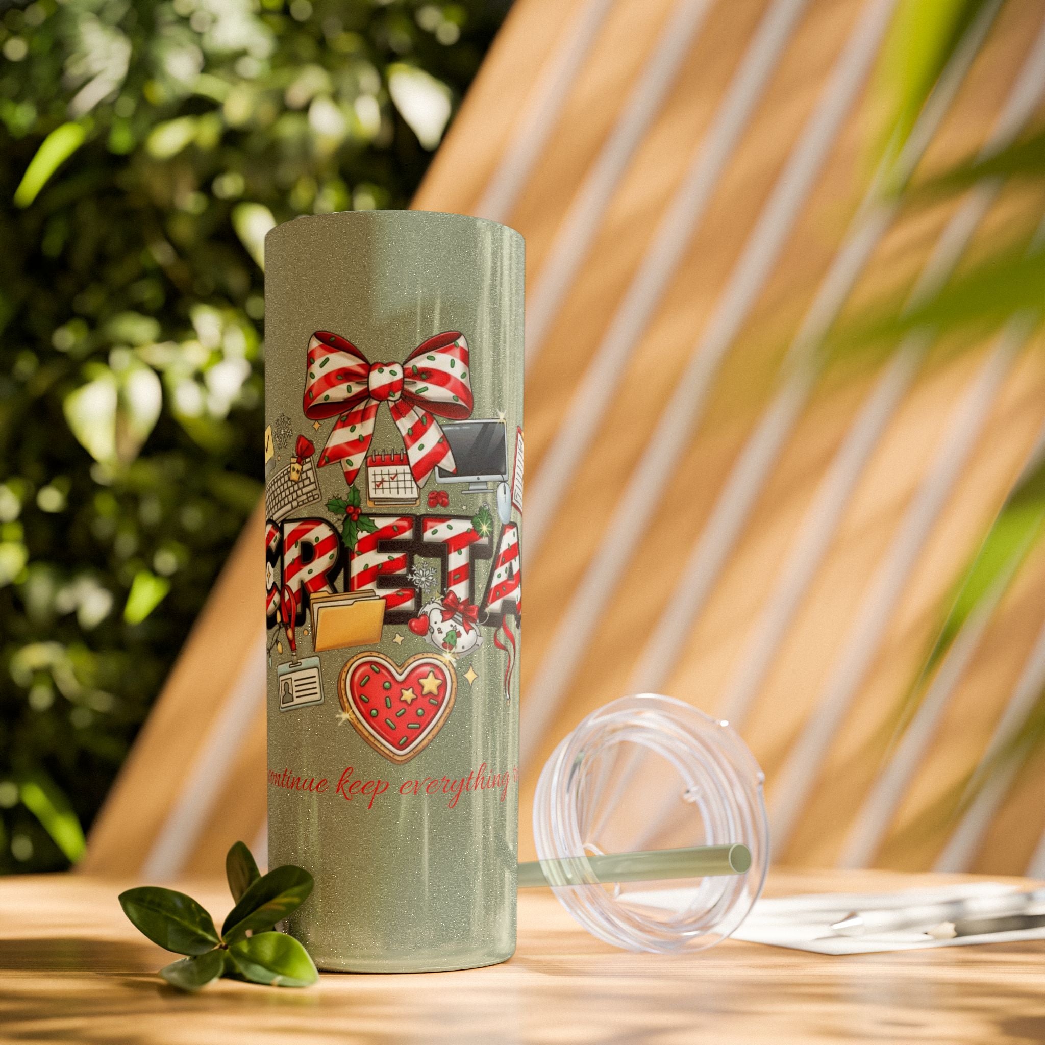 Christmas mug for the office team who keeps everything running smoothly. Candy Cane Christmas Office Secret Santa Design, 20oz with Straw