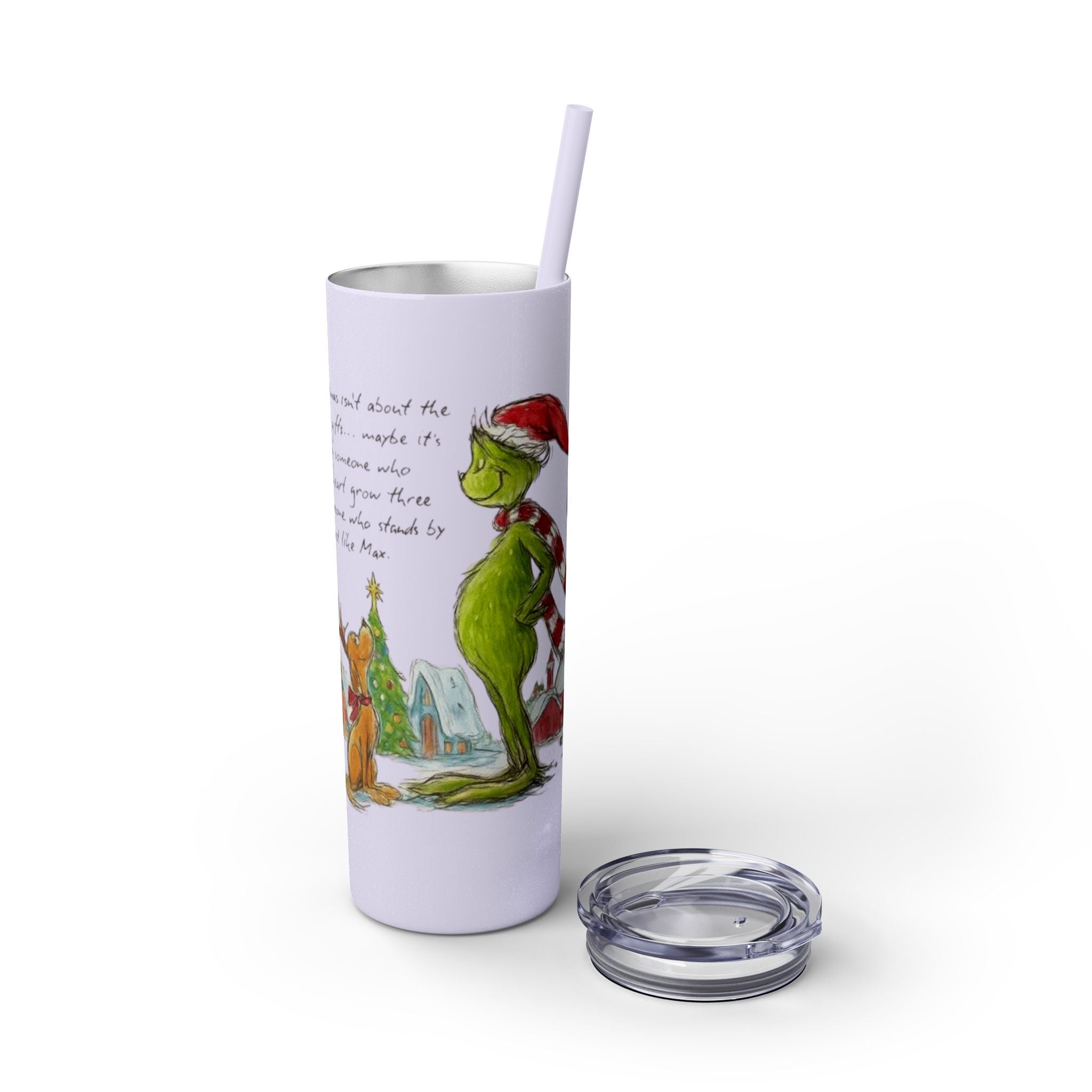 Grinch Christmas Skinny Tumbler with Straw — Dr. Seuss Holiday Quote Design, 20oz Christmas Mugs Collection