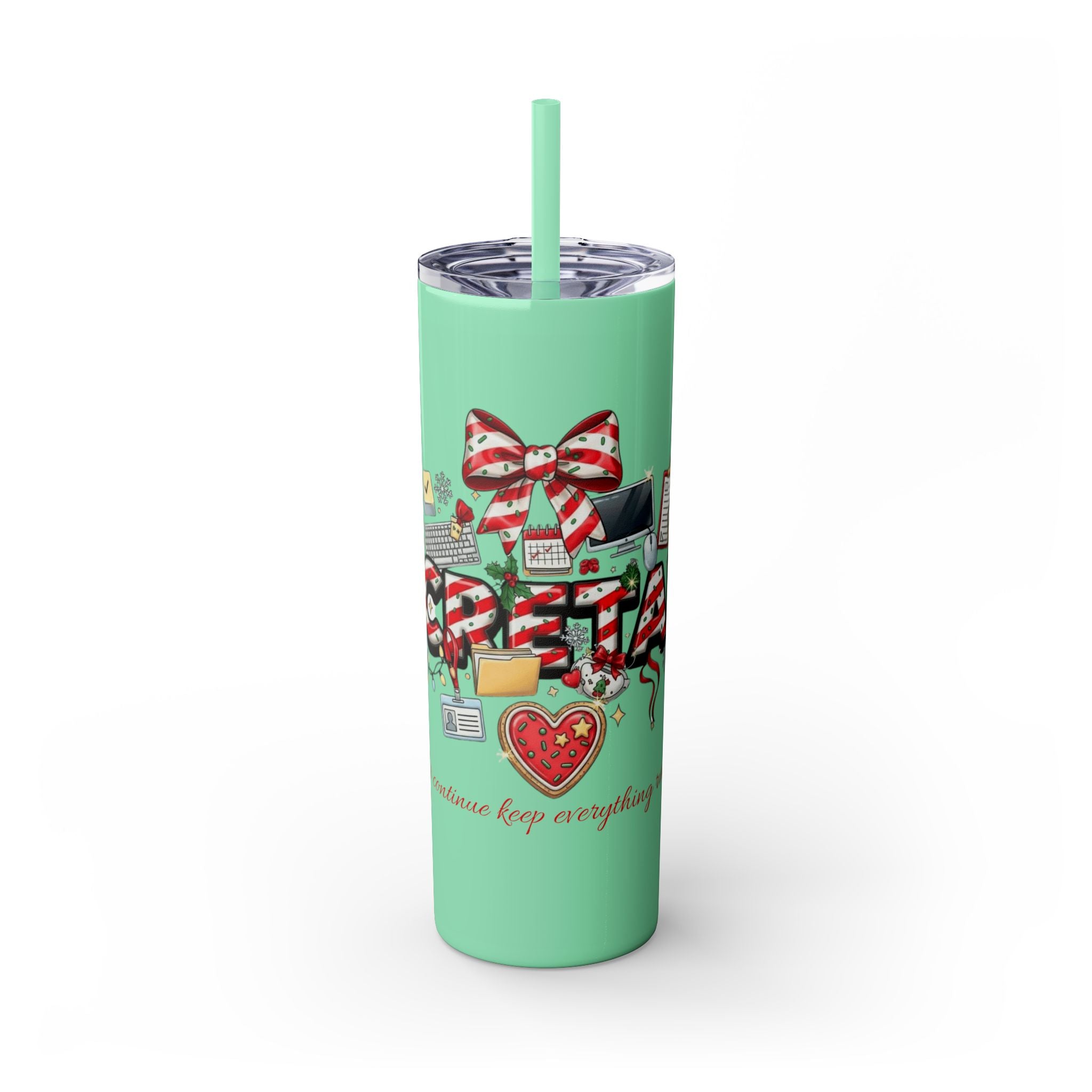Christmas mug for the office team who keeps everything running smoothly. Candy Cane Christmas Office Secret Santa Design, 20oz with Straw