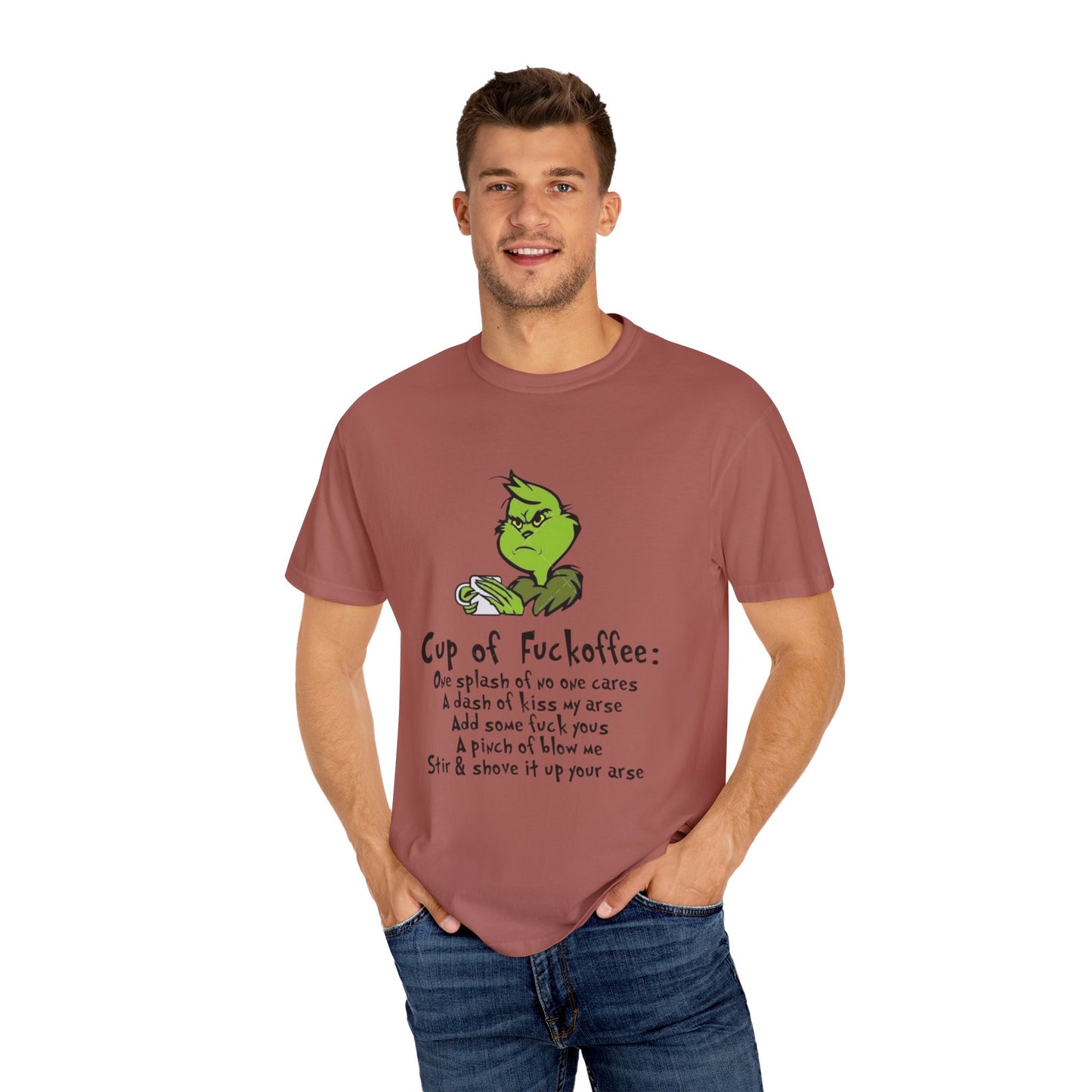 Holiday Graphic Tees  Cozy Festive Wear Funny Grinch-Inspired Unisex T-Shirt Cup of Fuckoffee