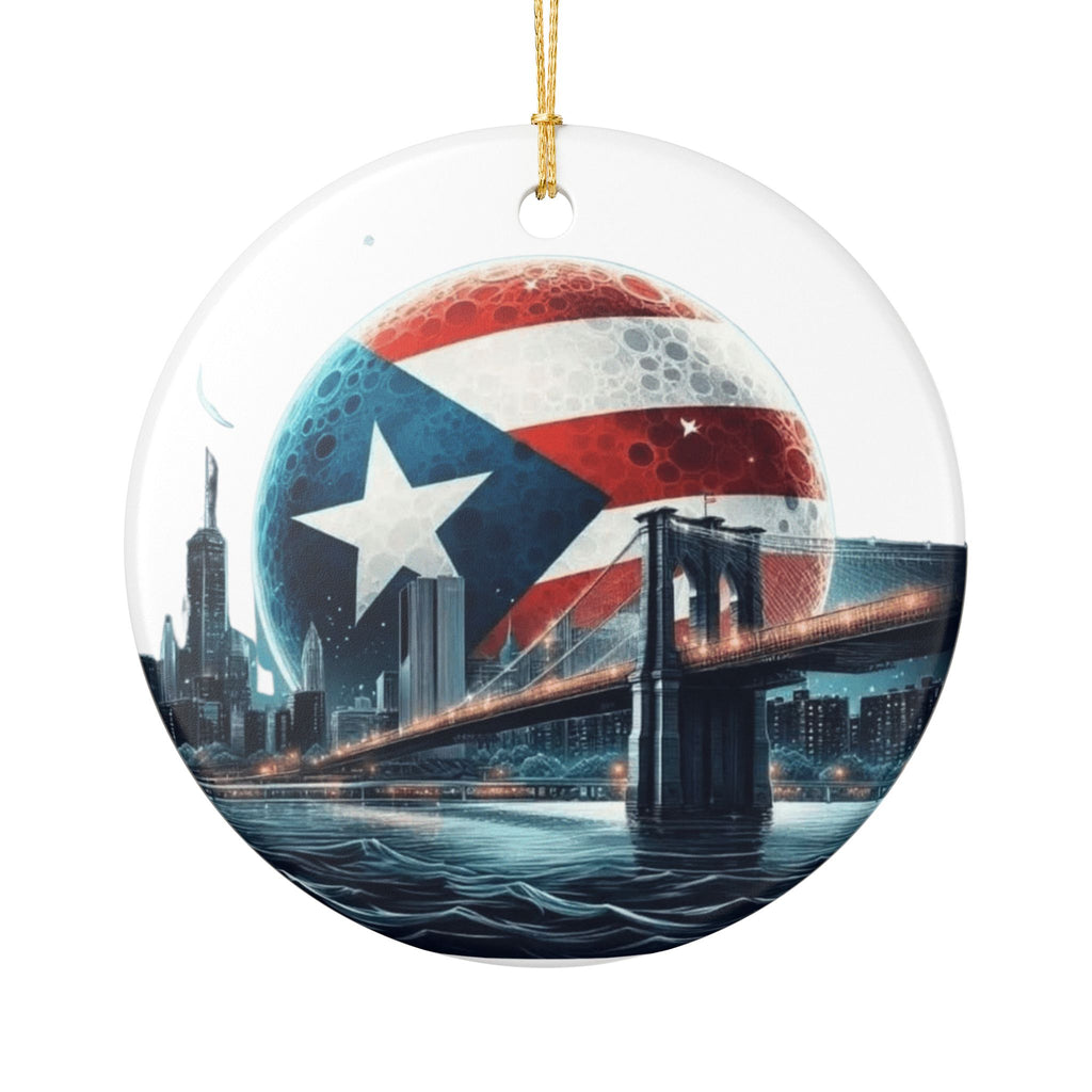 Puerto Rico Flag Ceramic Ornament  Isle & Bridge Skyline Holiday Decoration New Yorican Boricua Pride Ornament