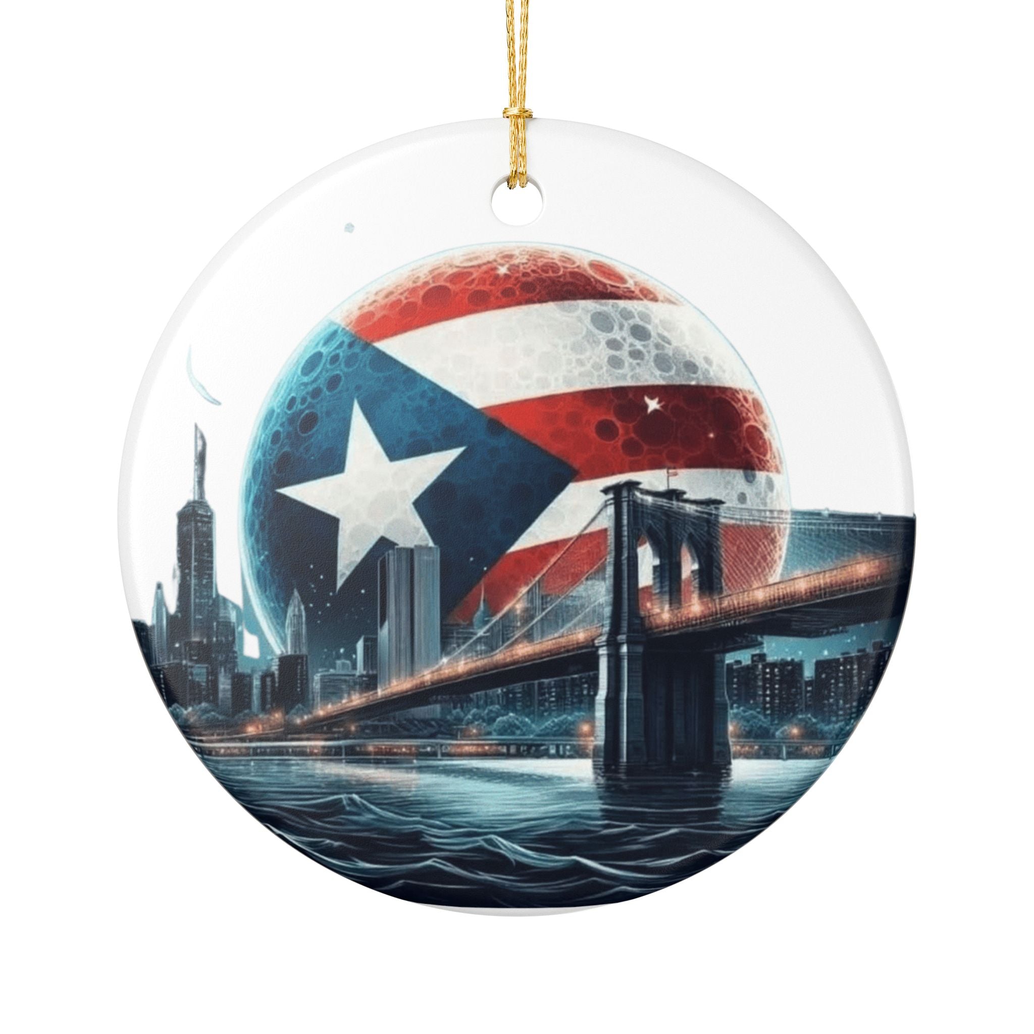 Puerto Rico Flag Ceramic Ornament  Isle & Bridge Skyline Holiday Decoration New Yorican Boricua Pride Ornament