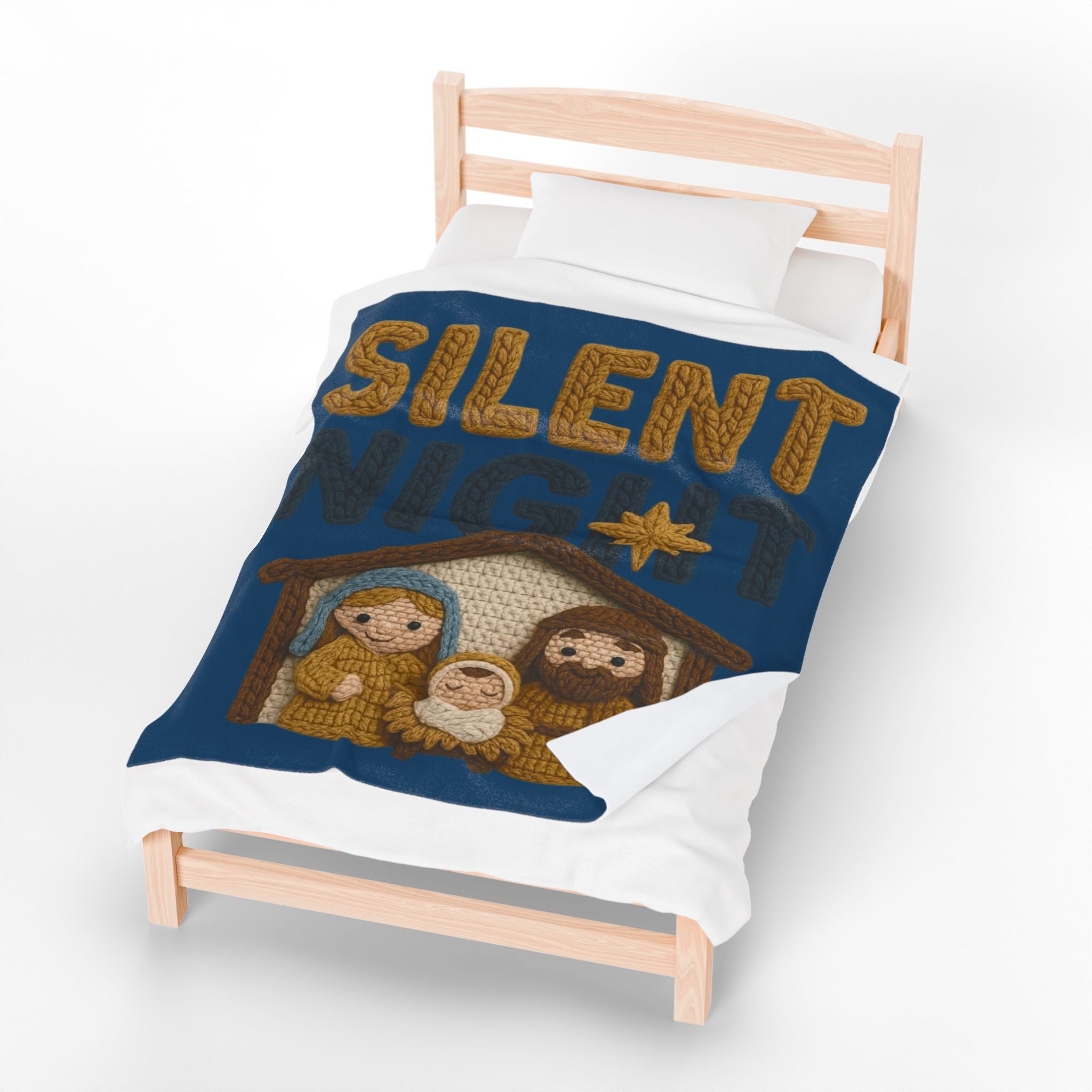 Silent Night Nativity Velveteen Plush Blanket  Cozy Christmas Baby Jesus Manger Throw