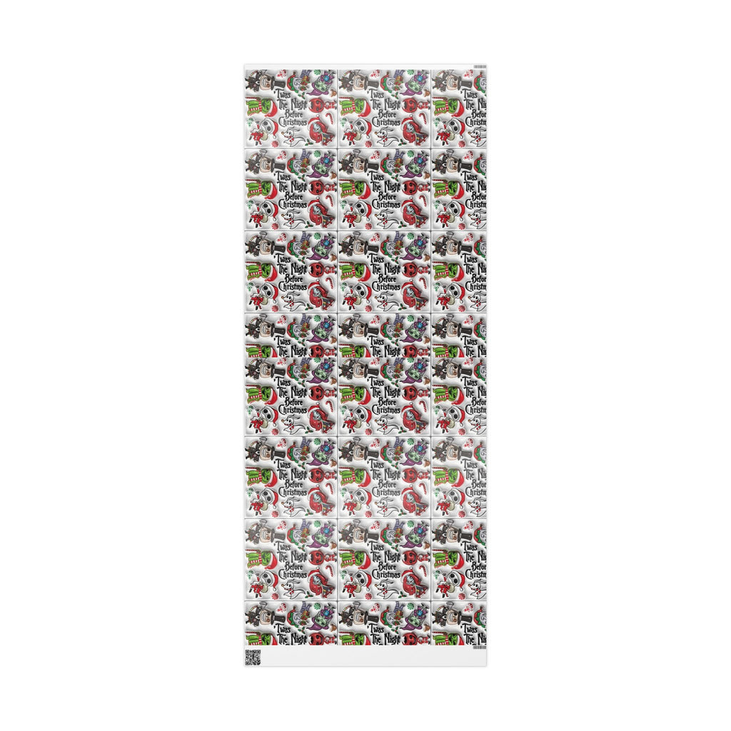 Christmas Character Wrapping Paper Roll — Cute Festive Santa & Skeleton Gift Wrap Whimsical Holiday Gift Wrap