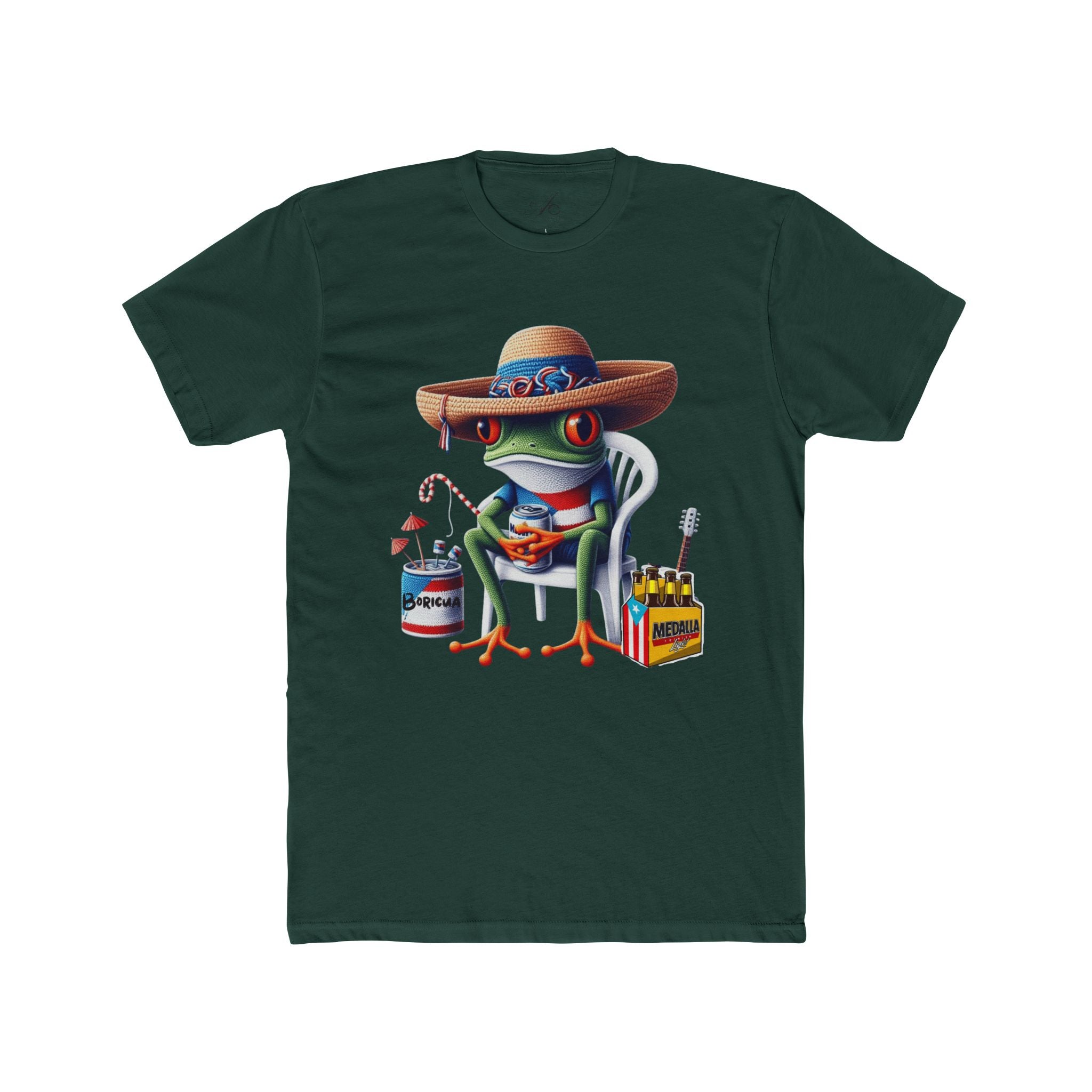 Puerto Rico’s Navidades Coqui Frog Fishing Tee  Cute Cartoon Frog Angler Graphic T‑Shirt