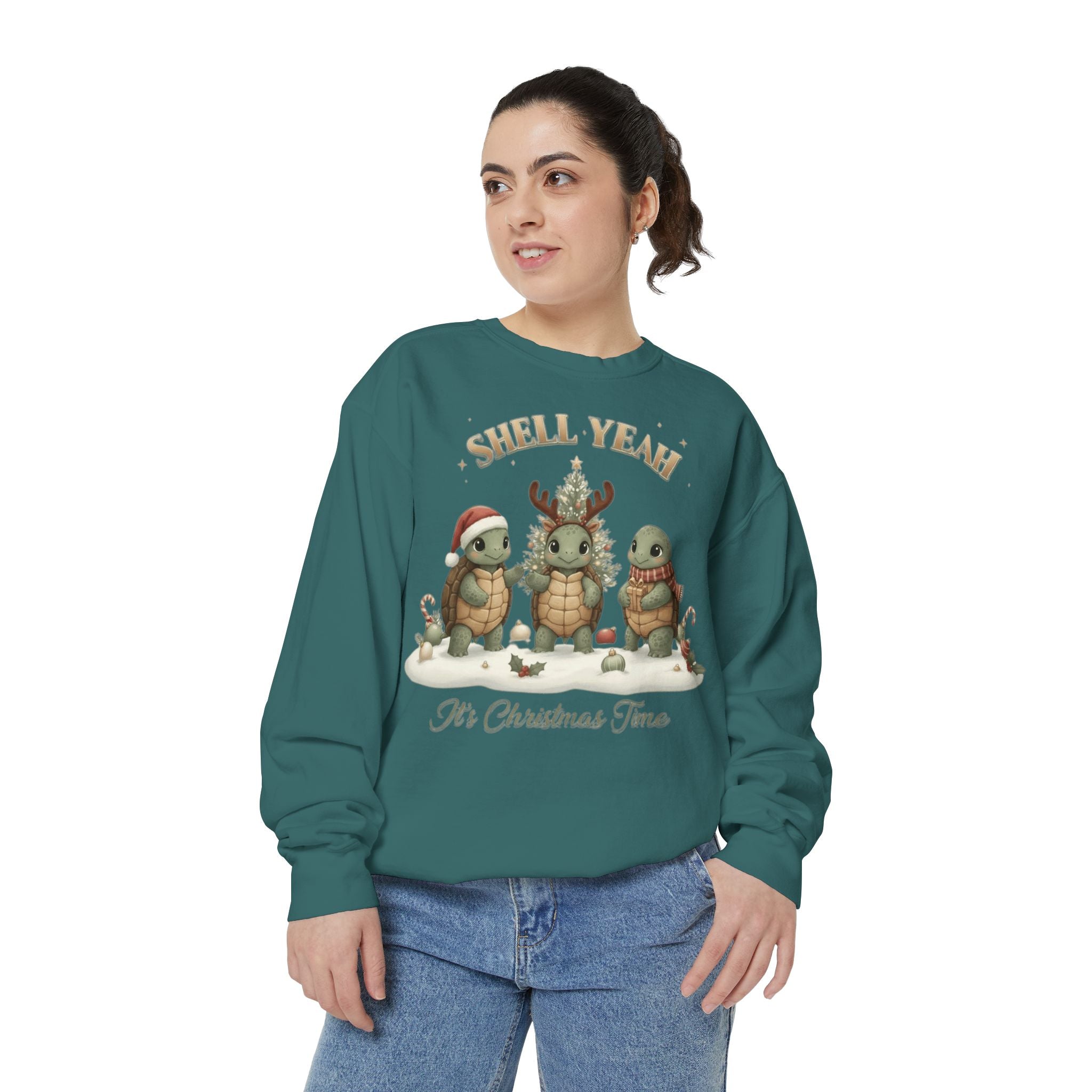 Christmas Turtle Sweatshirt  "Shell Yeah, It’s Christmas Time" Holiday Pullover