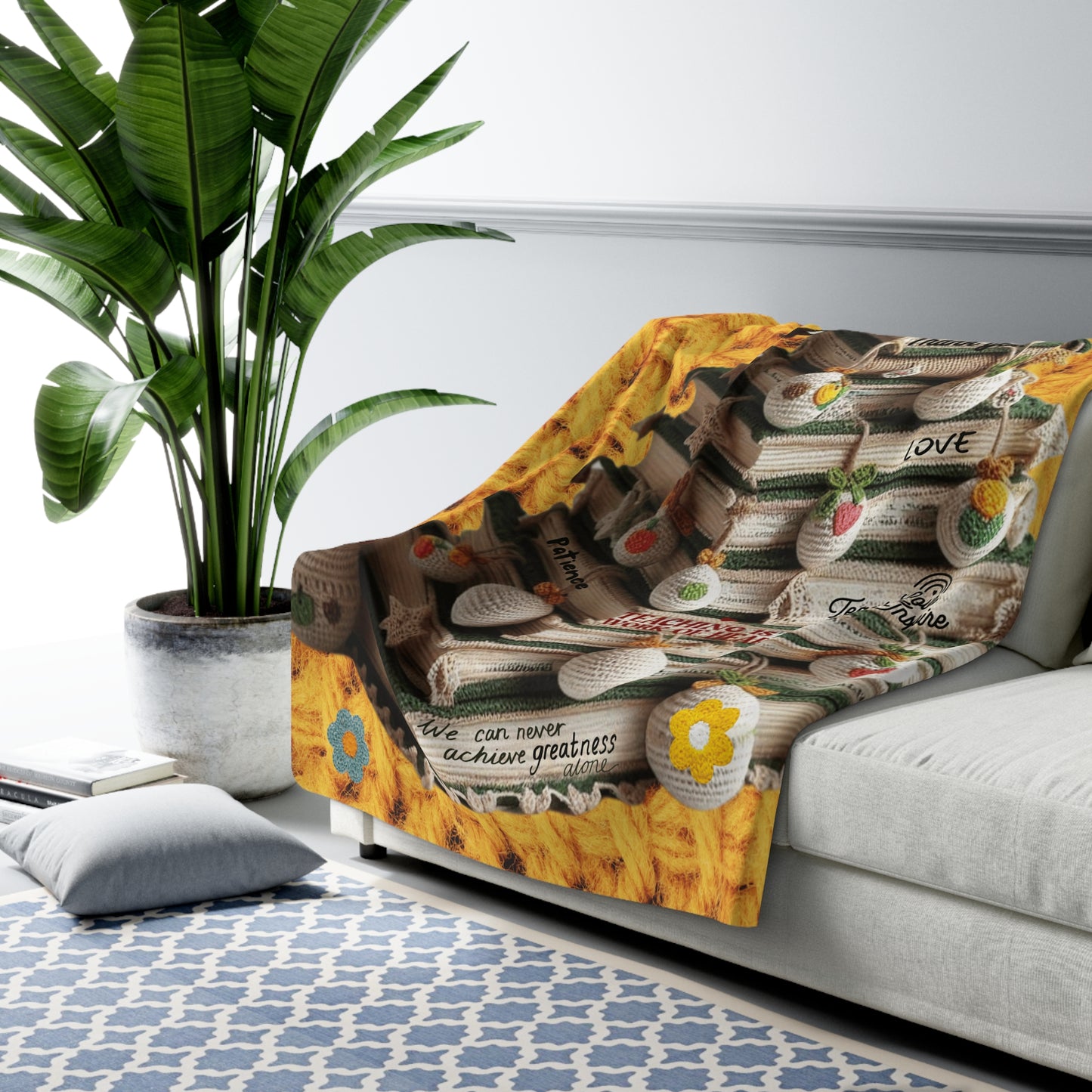 Teacher Appreciation Sherpa Blanket — "Teaching Is a Work of Heart" Cozy Fleece Throw