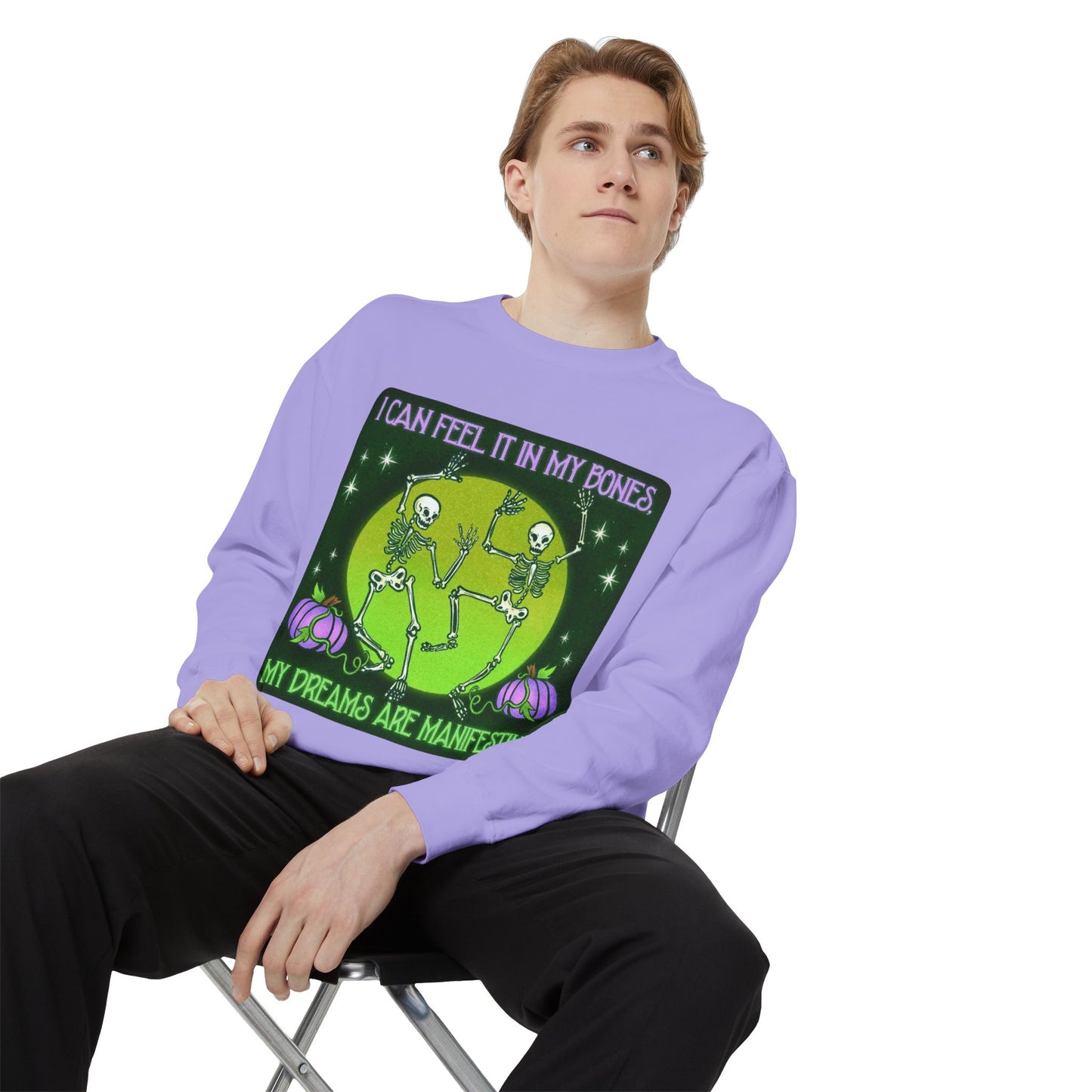 Spooky Manifesting Sweatshirt, Unisex Skeleton Pullover, Halloween Apparel, Cozy Fall Fashion, Casual Trendy Top, Unique Gift