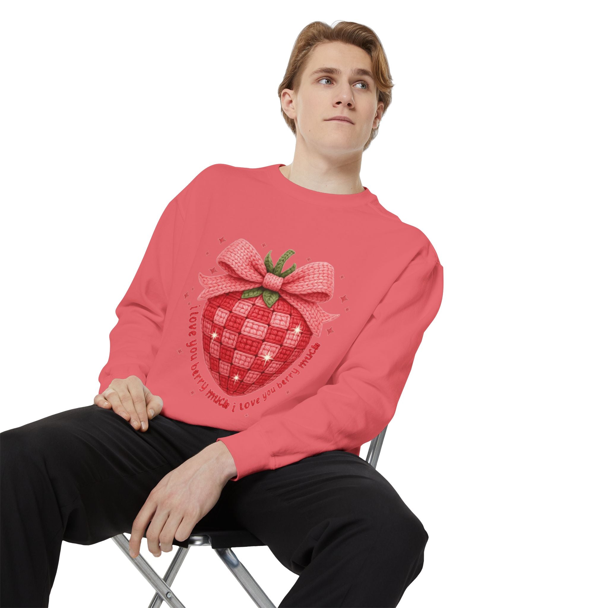Strawberry Bow Sweatshirt  "I Love You Berry Much" Cute Valentine Pullover