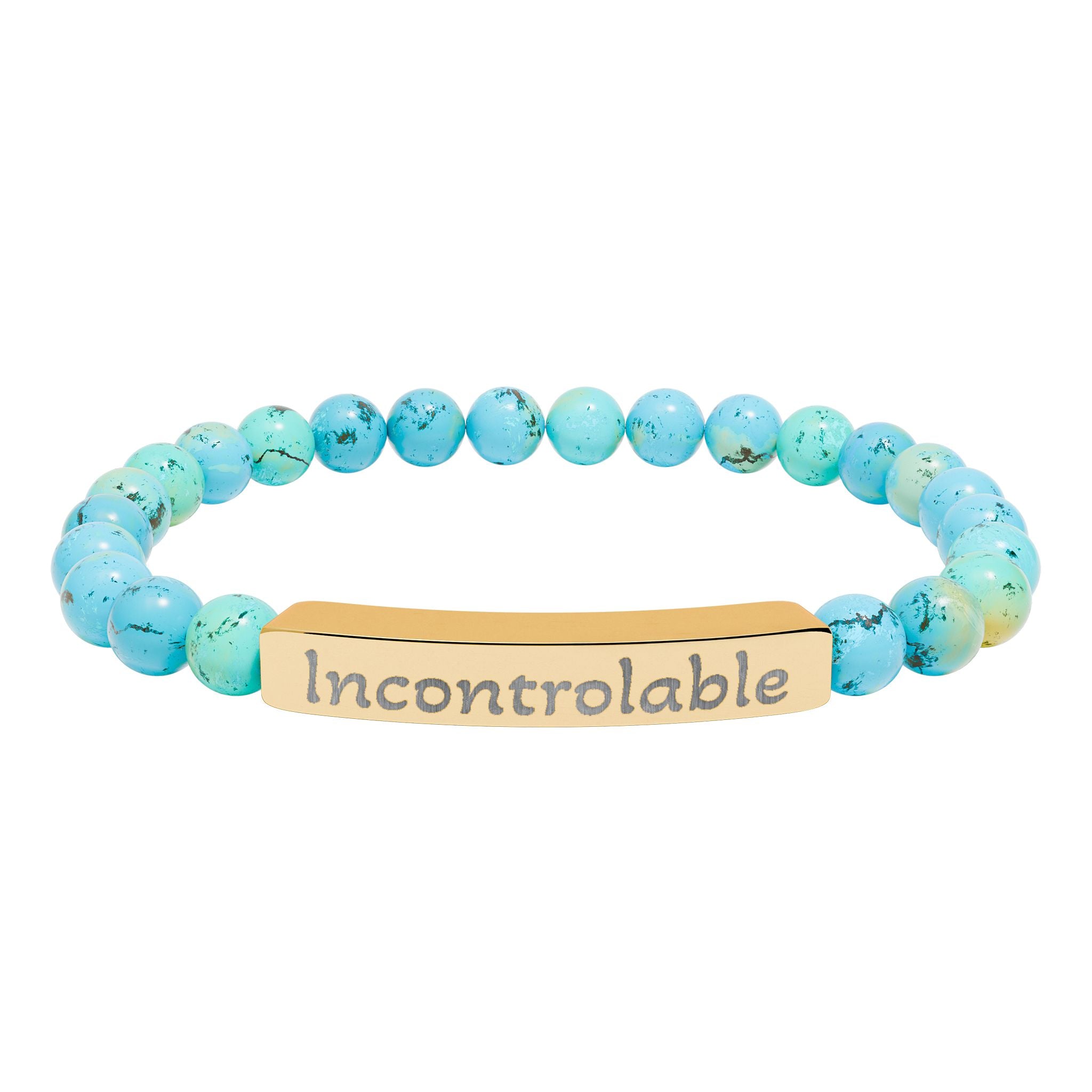 Engraved Natural Stone Stretch Bracelet — 'Incontrolable' Bar Beaded Bracelet