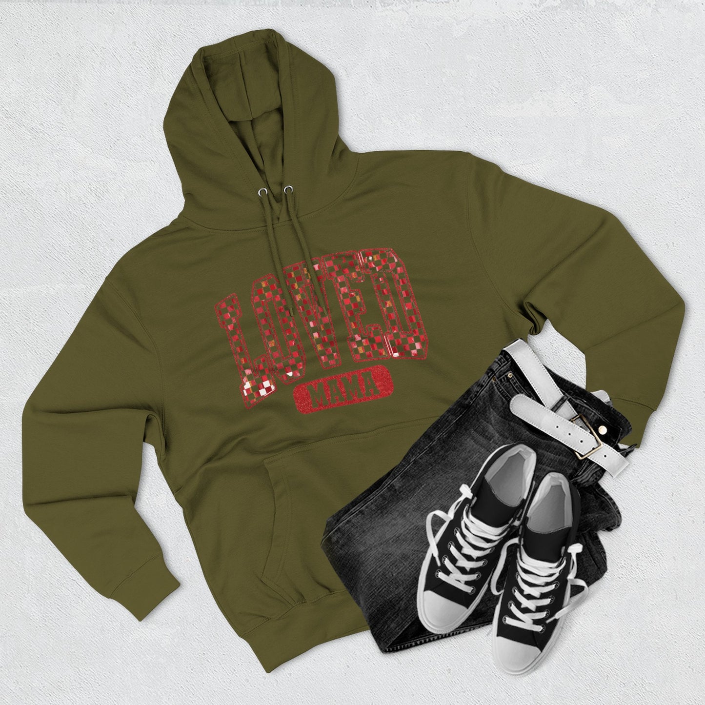 Hoodie  Loved Mama Checkerboard Graphic Hoodie