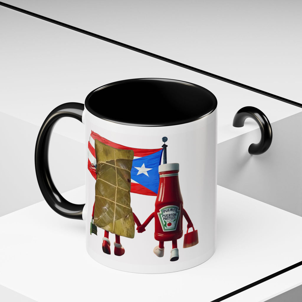 Puerto Rican Flag Ketchup & Pasteles Coffee Mug — Funny Food Friends Accent Mug (11/15oz)