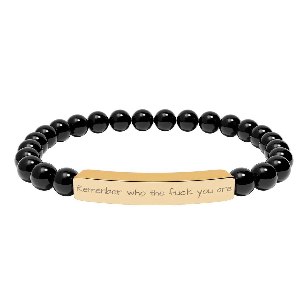 Remenber who you are Engraved Natural Stone Stretch Bracelet – Personalized Bar Bead Bracelet