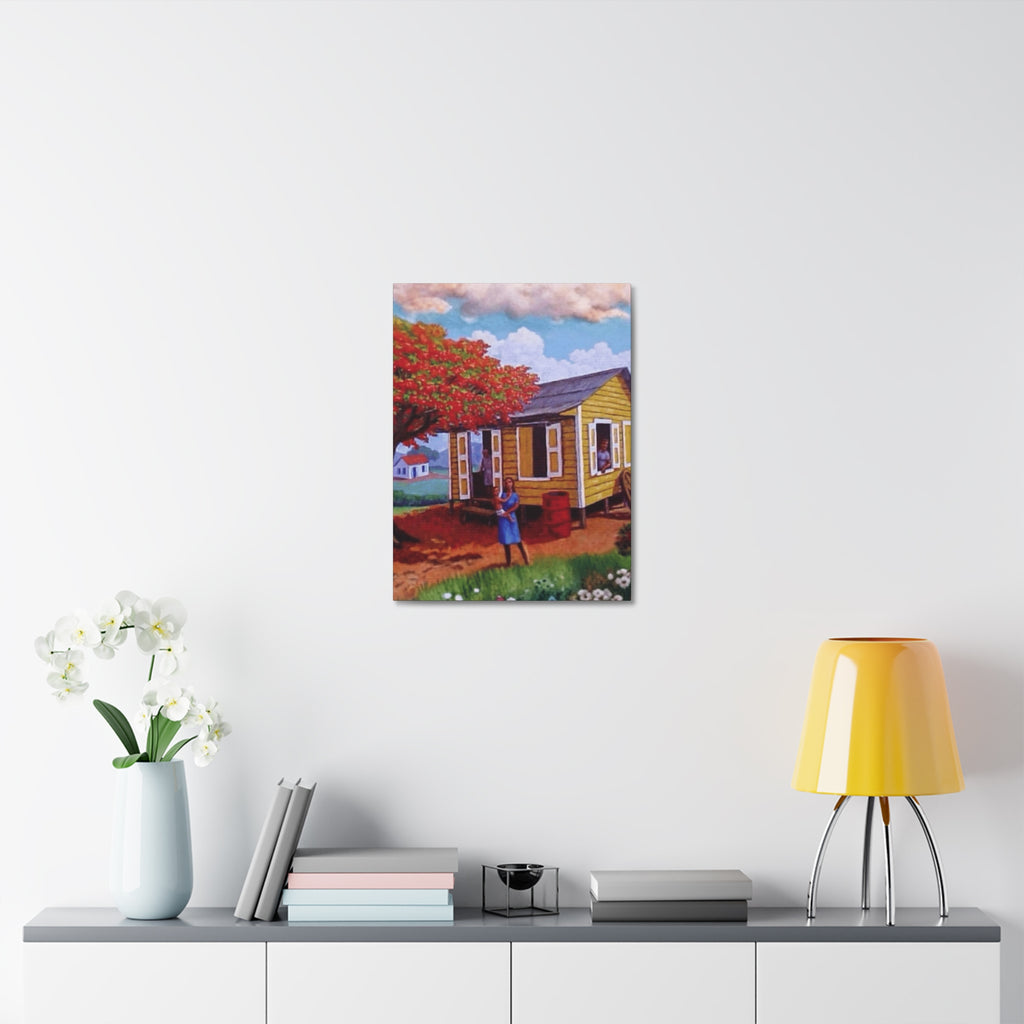 The Soul of Puerto RicoCaribbean Cottage Stretched Canvas  Tropical Village Scene Wall Art