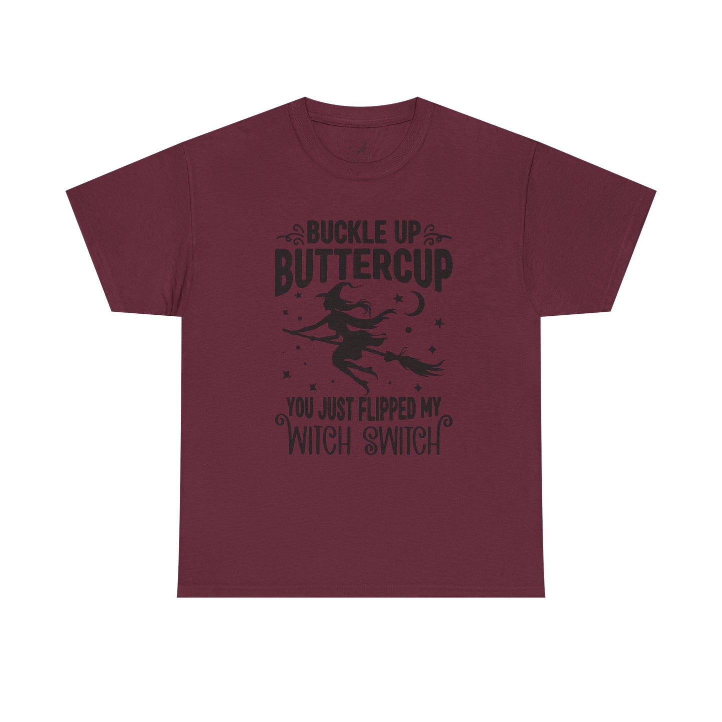 Witchy Humor Tee - Buckle Up Buttercup, Unisex Heavy Cotton Tee, Halloween Shirt, Casual Wear, Gift for Her, Funny T-Shirt