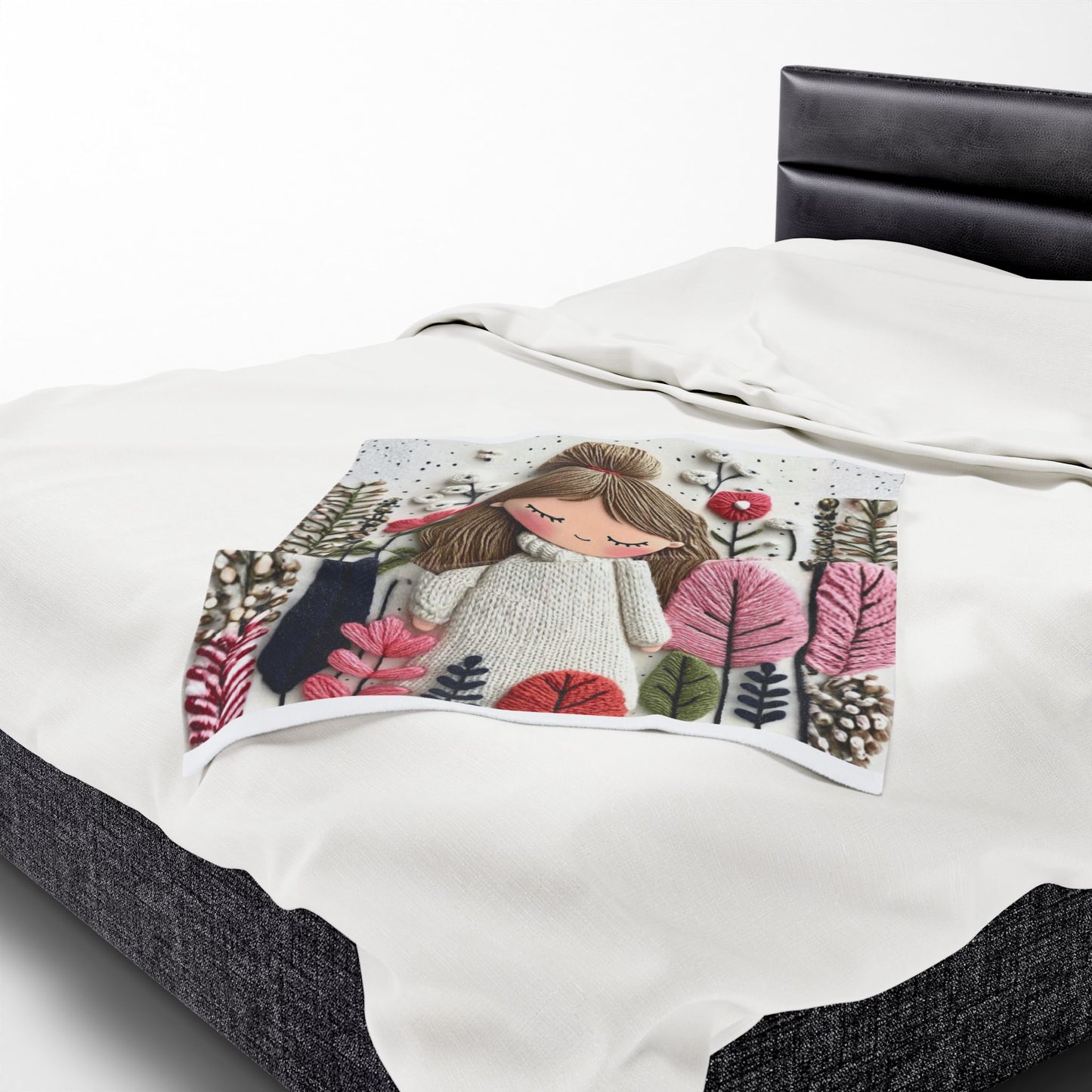 Plush Blanket — Cozy Girl in Floral Meadow Velveteen Throw