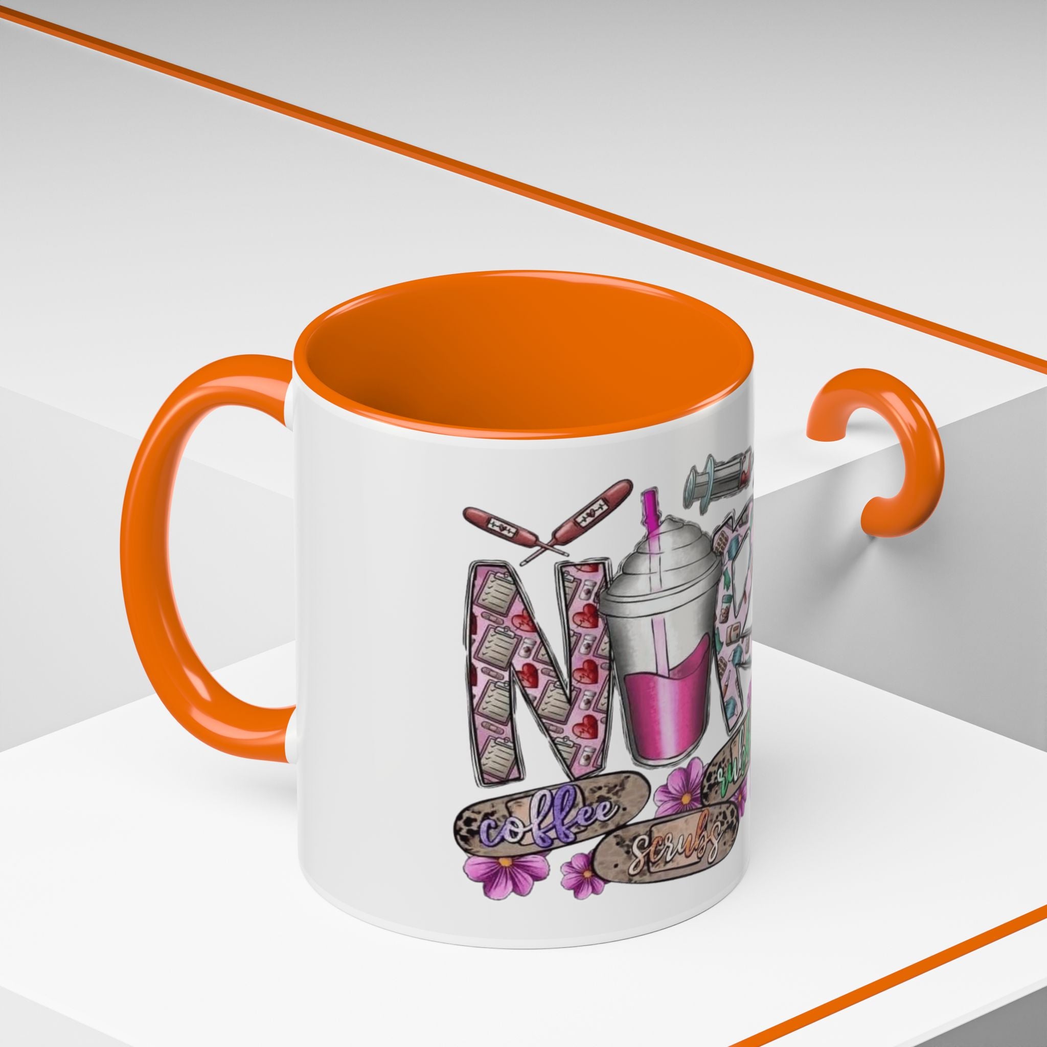 Nurse Love Coffee Mug  Cute Floral Medical Stethoscope & Syringe Design (11/15oz) Medical Christmas Mug