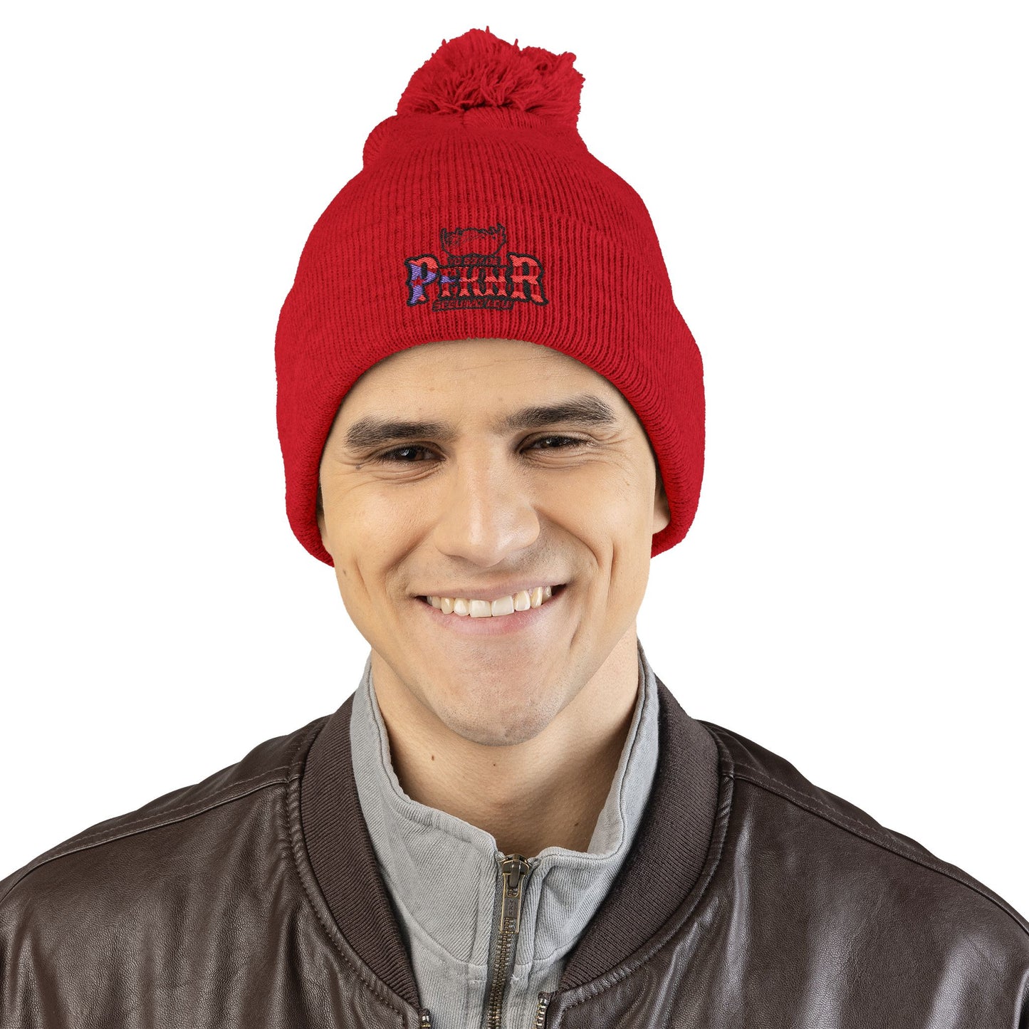 Puerto Rico–inspired hat  Embroidered Pom-Pom Knit Cap
